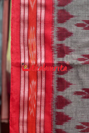 Grey Maroon Body Bandha Khandua Cotton Saree