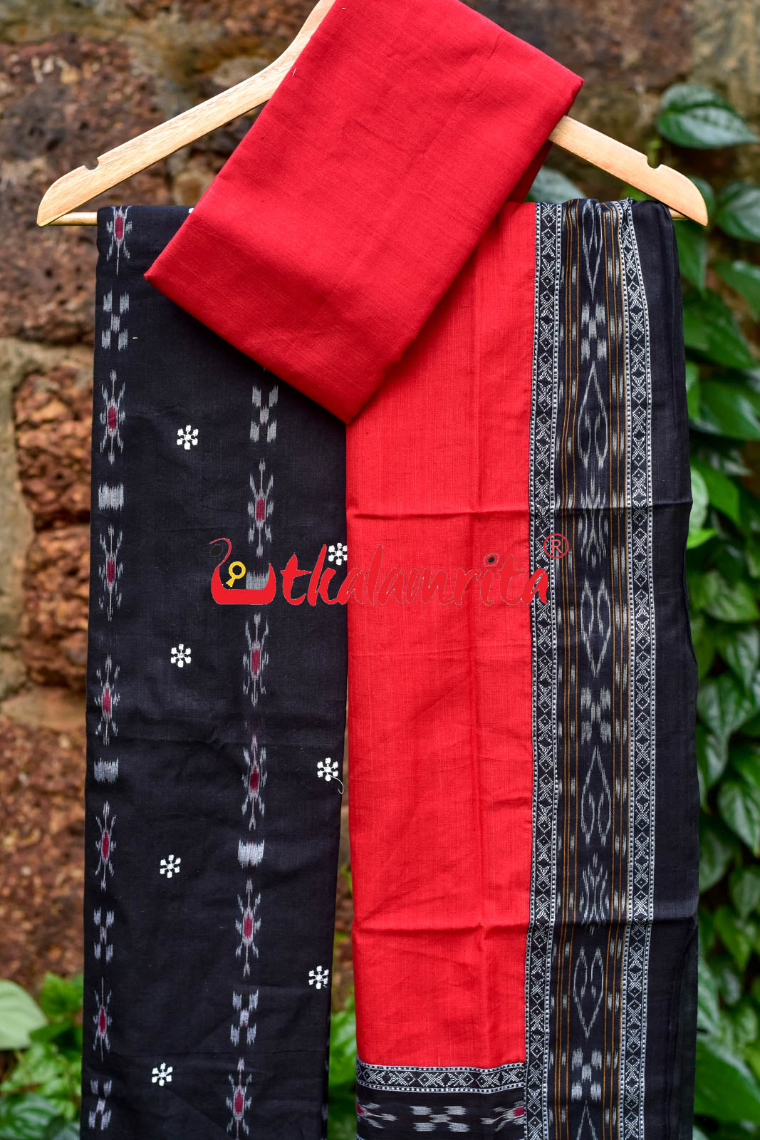Black Red Simple Pasapali Flower Dress Set