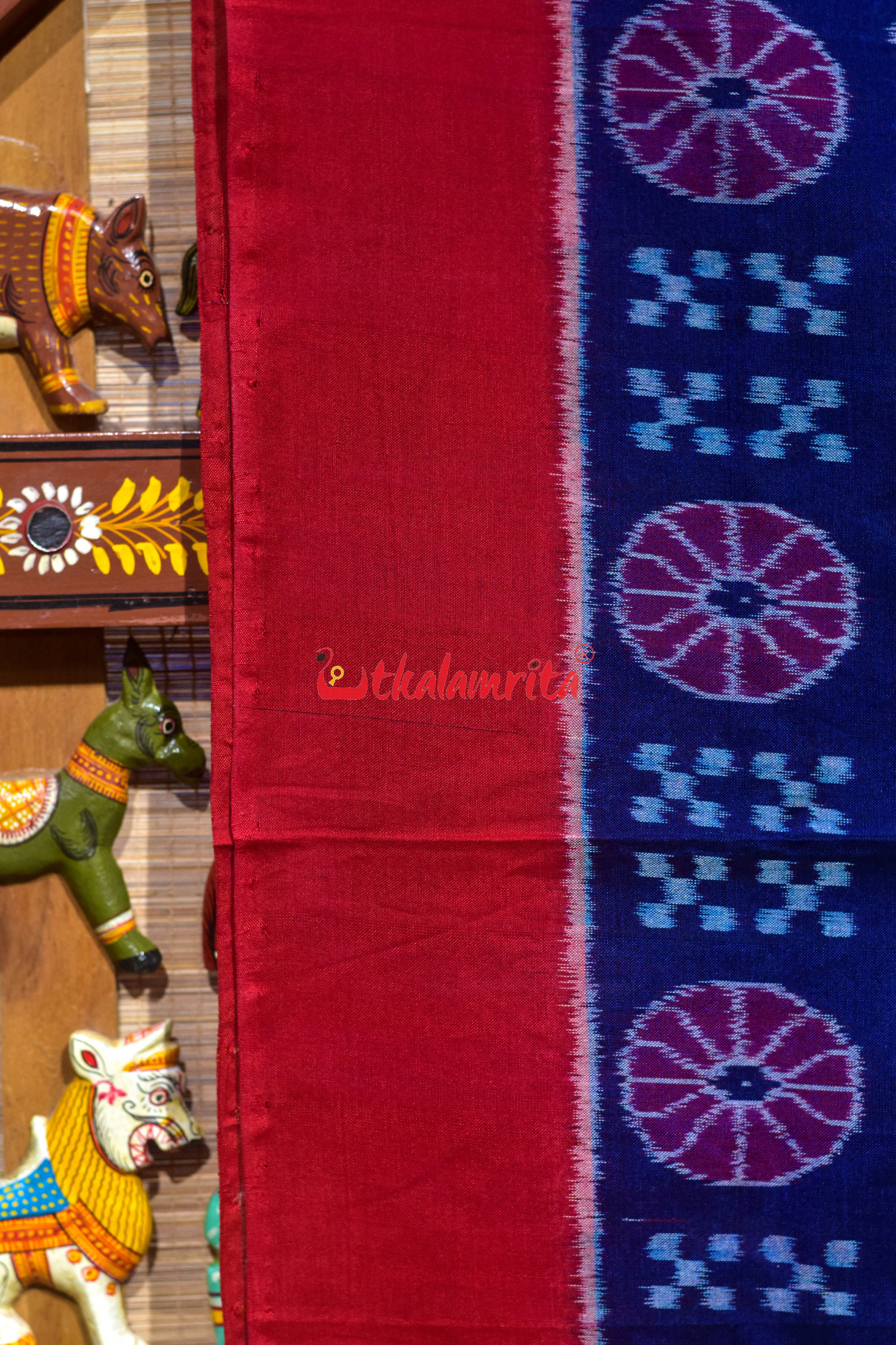 Blue Plain Border Pasapali Sambalpuri Cotton Saree