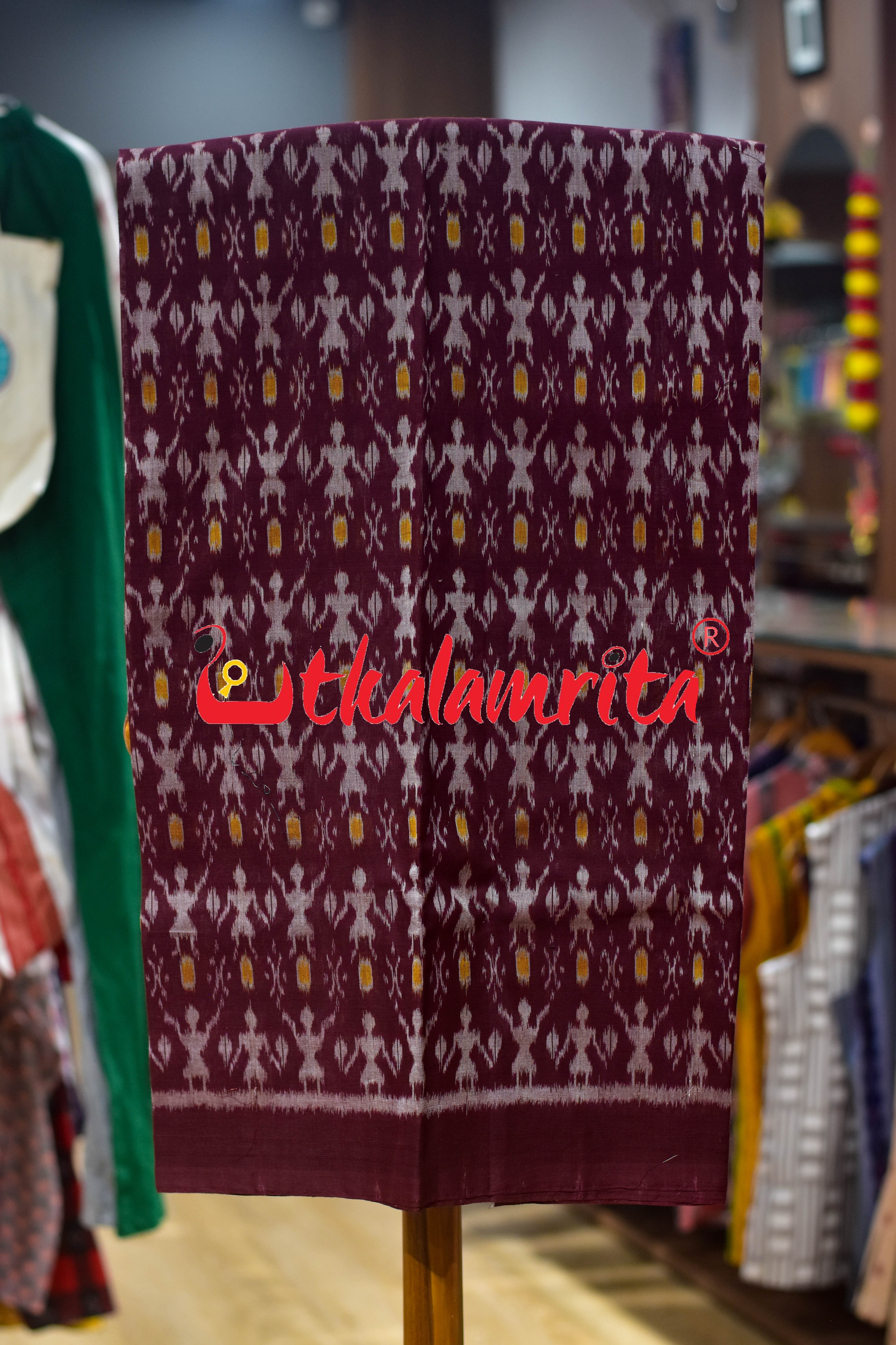 Dark Maroon Yellow Jodi Tribals Cotton Dress Set