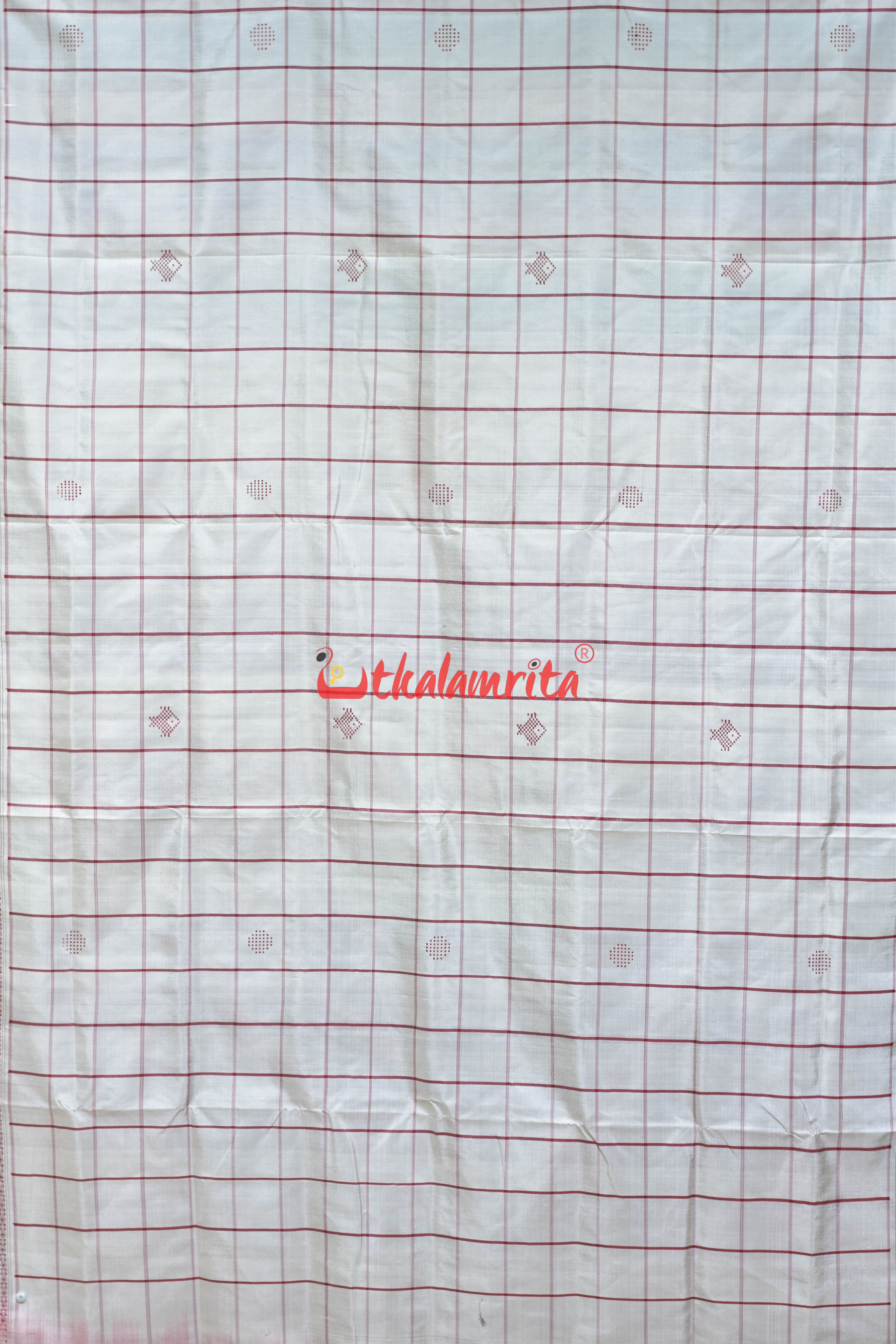 Off White Red Double Anchal Berhampuri Silk Saree