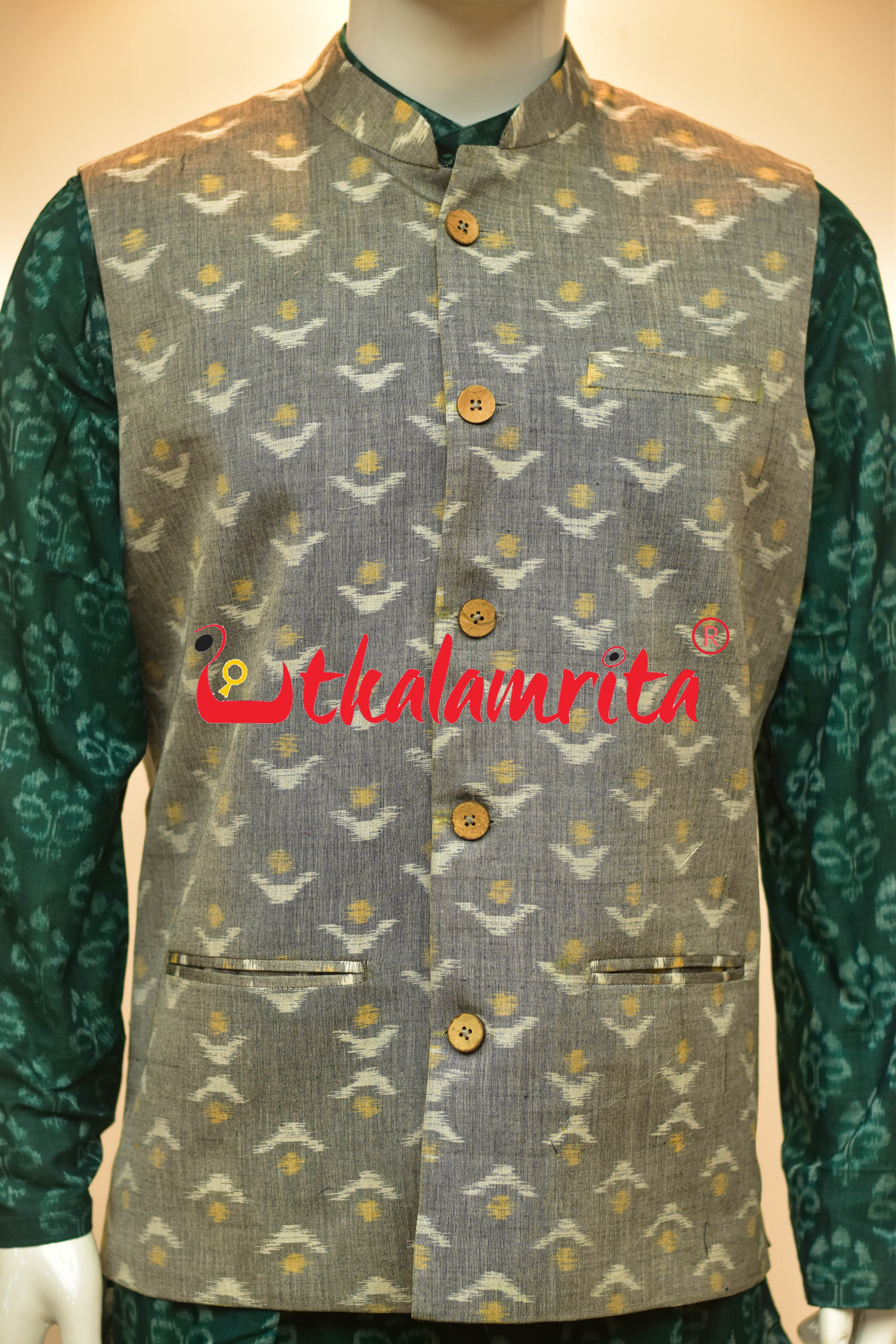 Grey Yellow Chandrika Ikat (Modi Jacket)