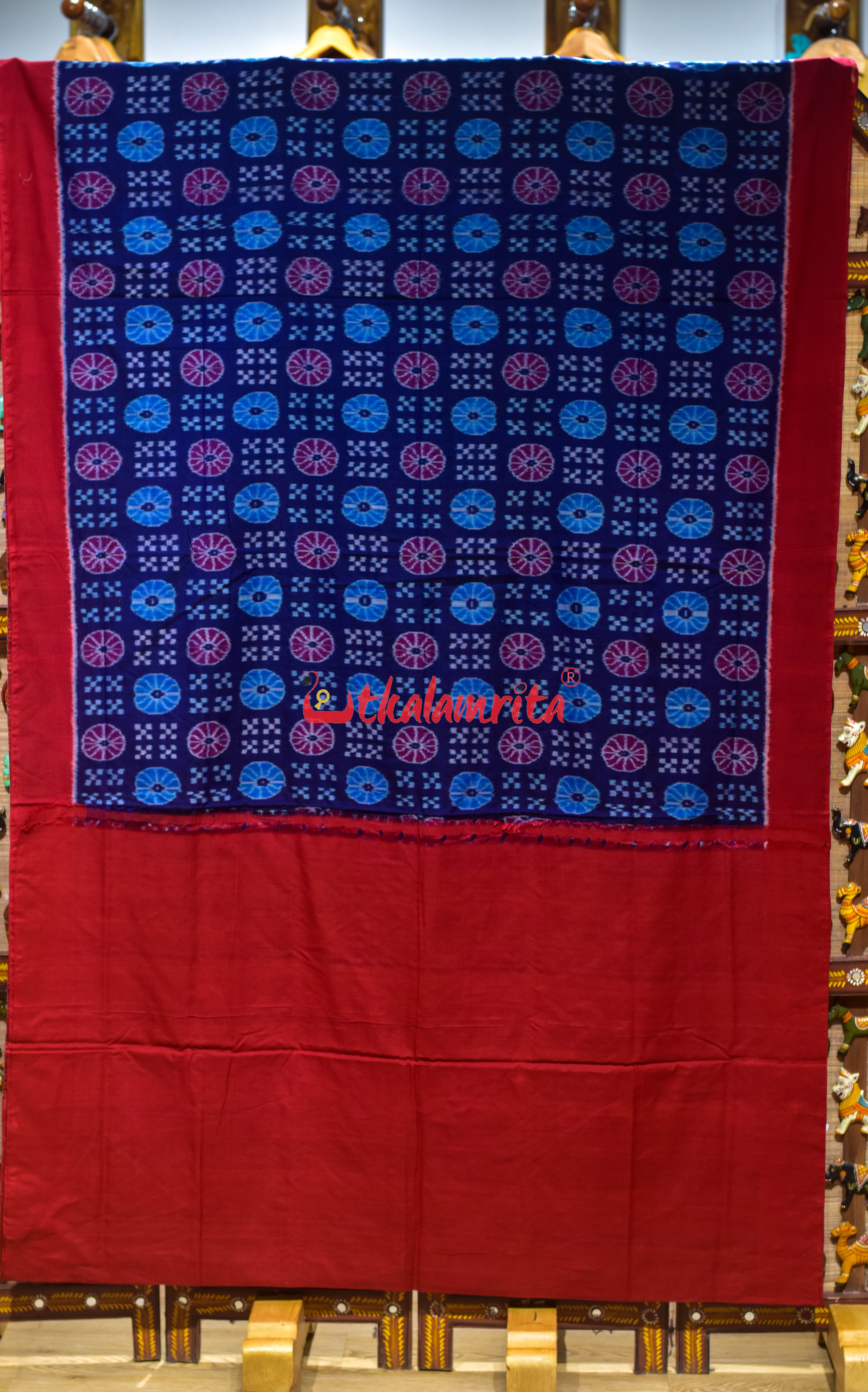 Blue Plain Border Pasapali Sambalpuri Cotton Saree