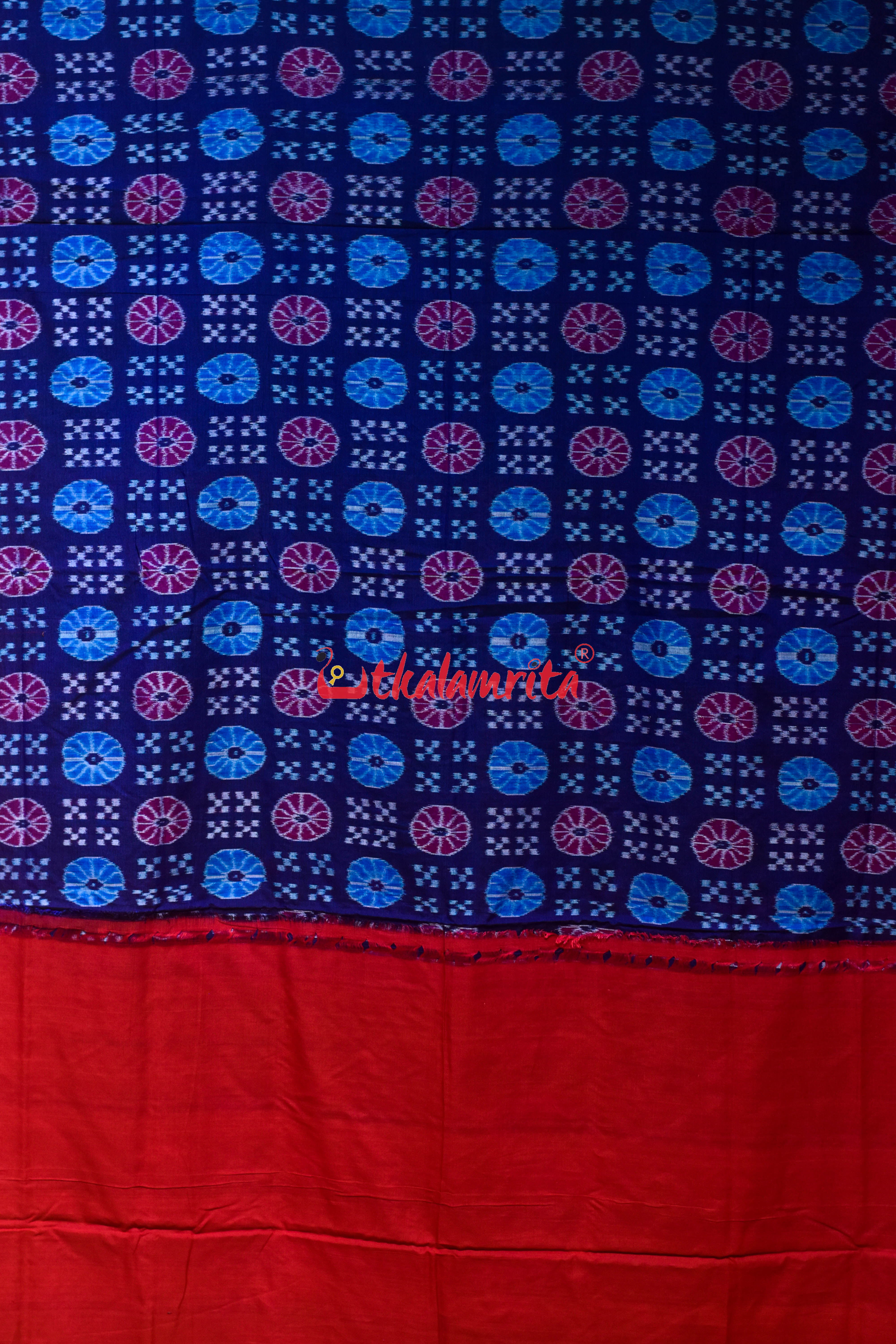 Blue Plain Border Pasapali Sambalpuri Cotton Saree