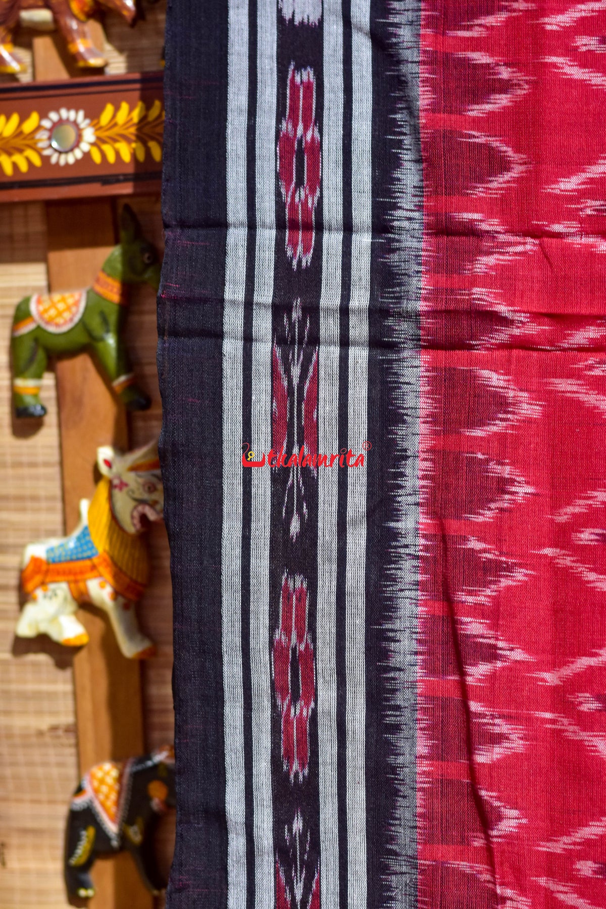 Red Black Phula Bandha Khandua Cotton Saree