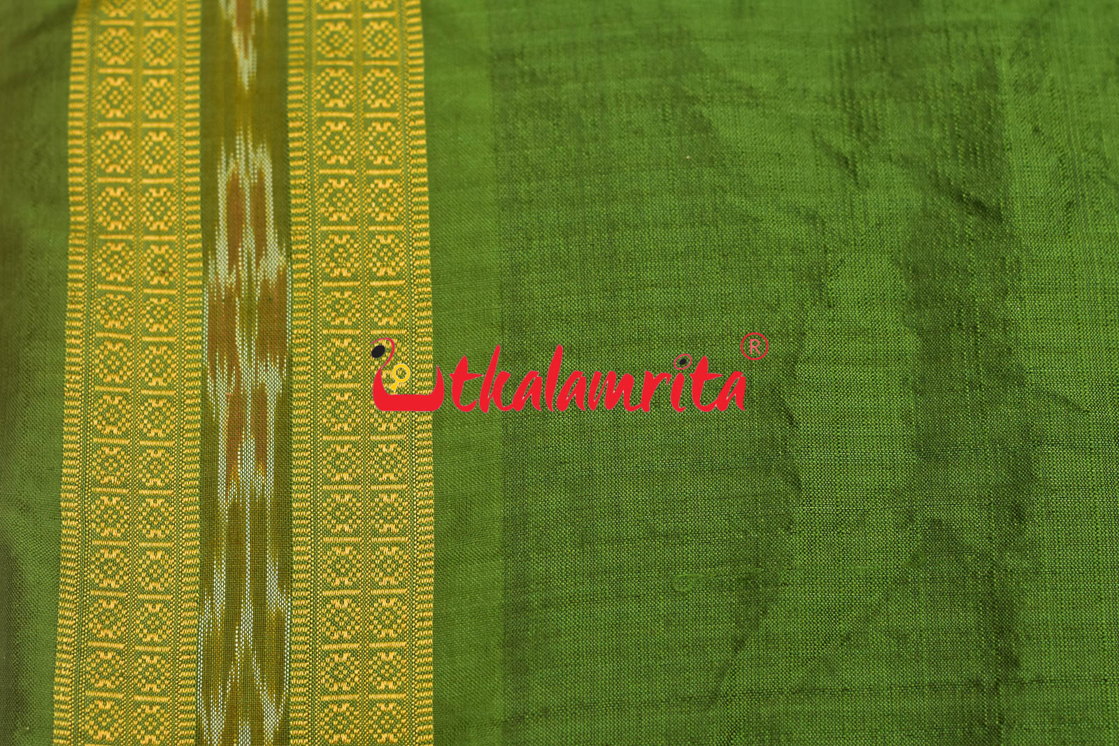 Onion Green Bandha Border Silk (Fabric)