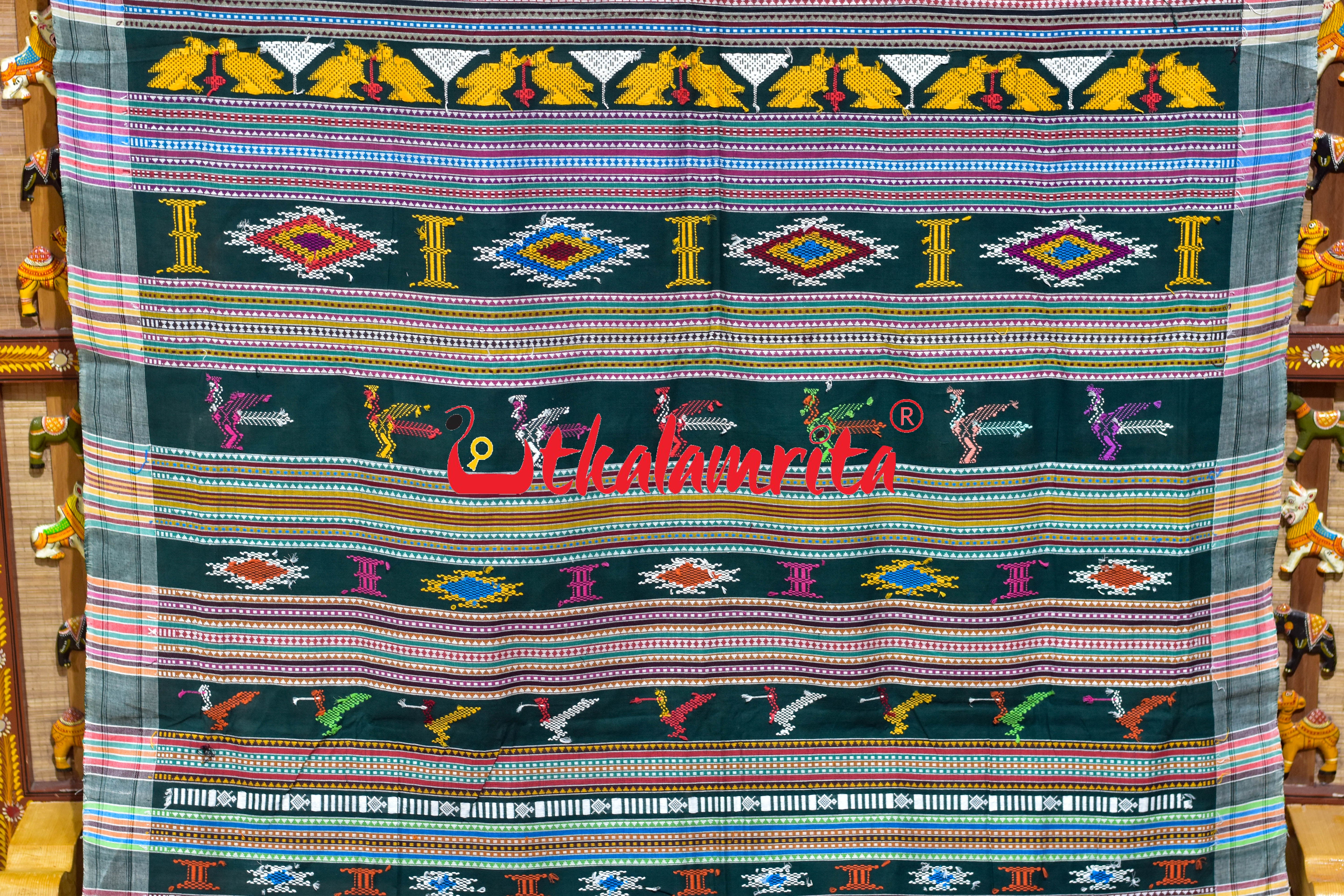 Green White Border Ganjam Bomkai Cotton Saree