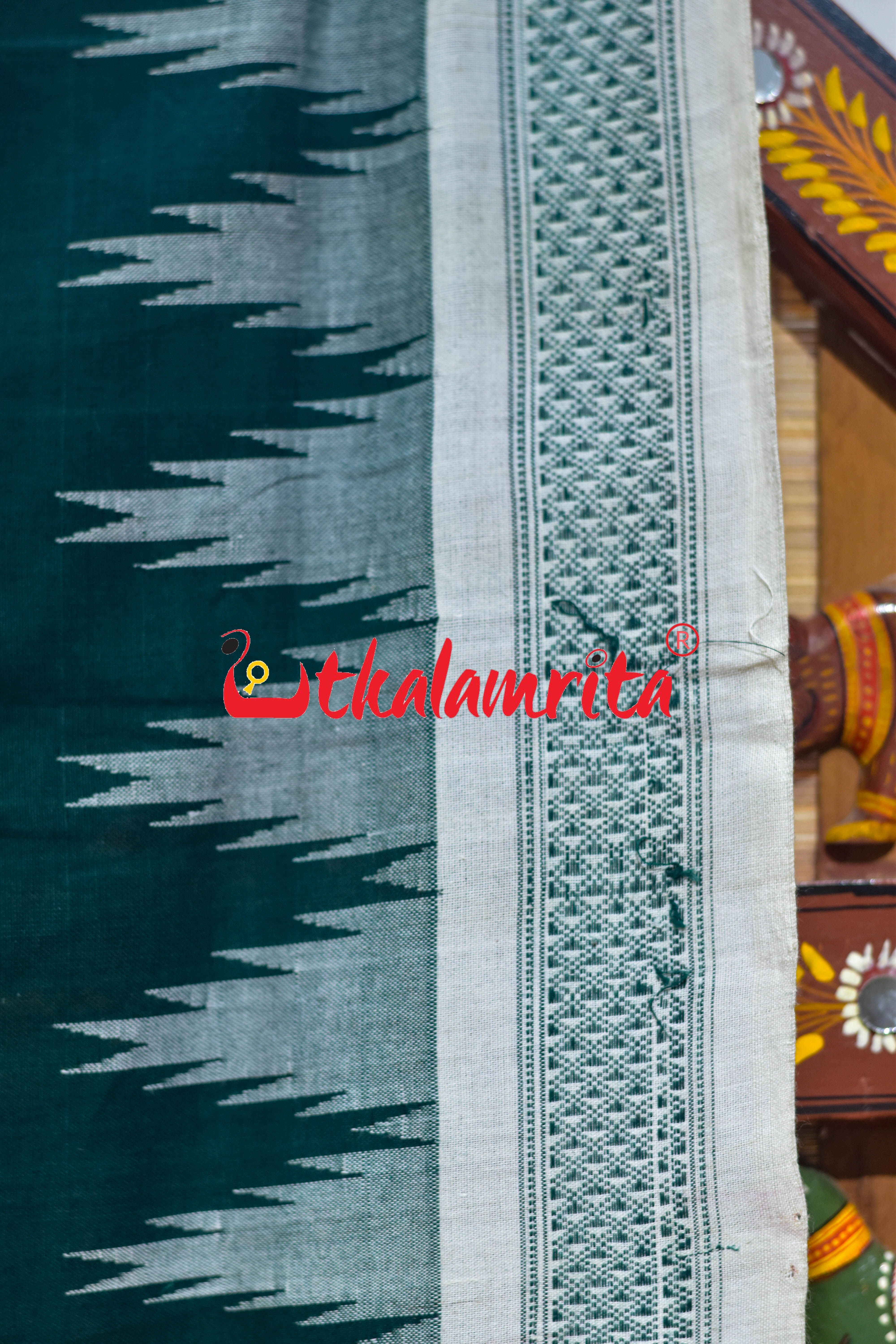 Green White Border Ganjam Bomkai Cotton Saree