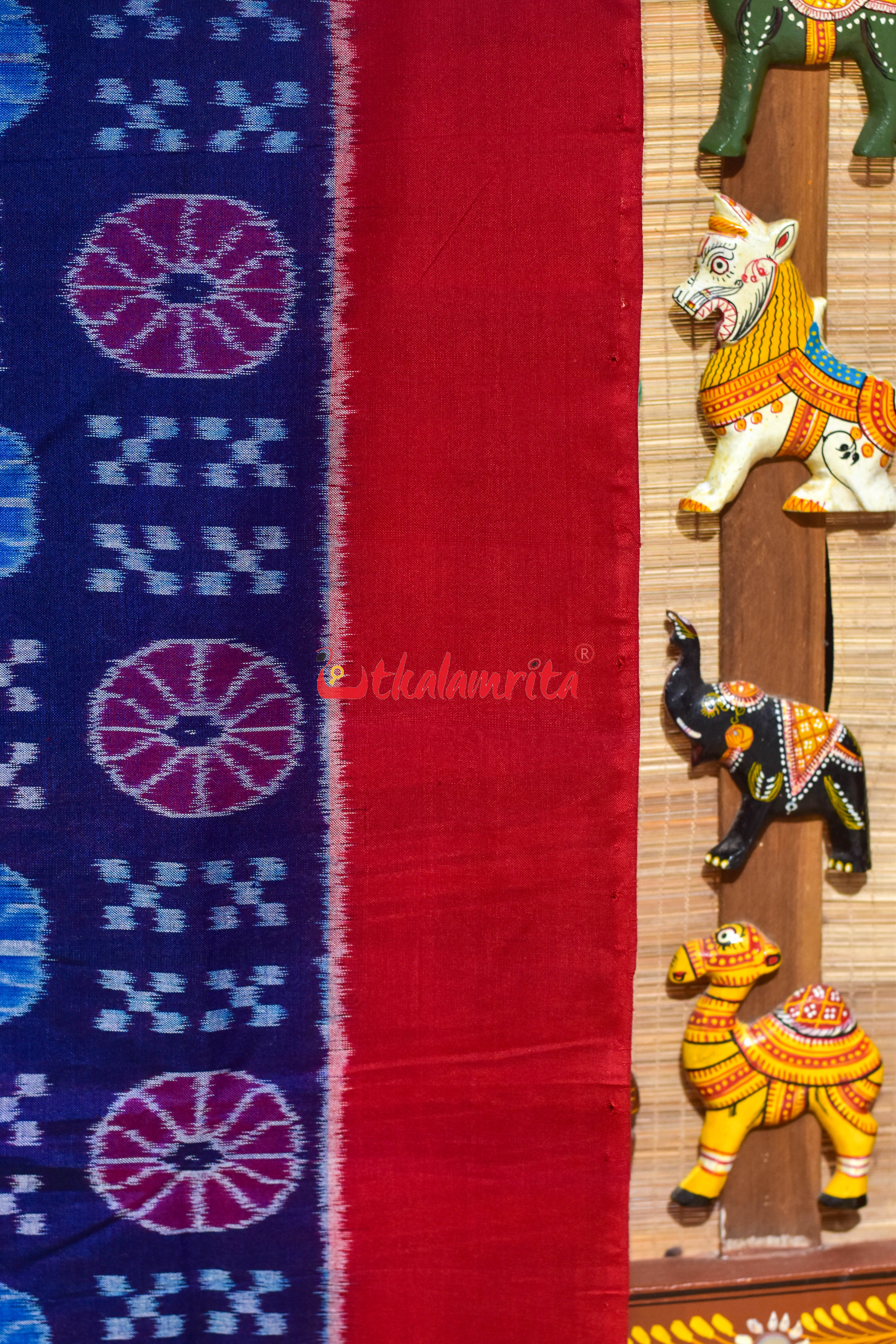 Blue Plain Border Pasapali Sambalpuri Cotton Saree