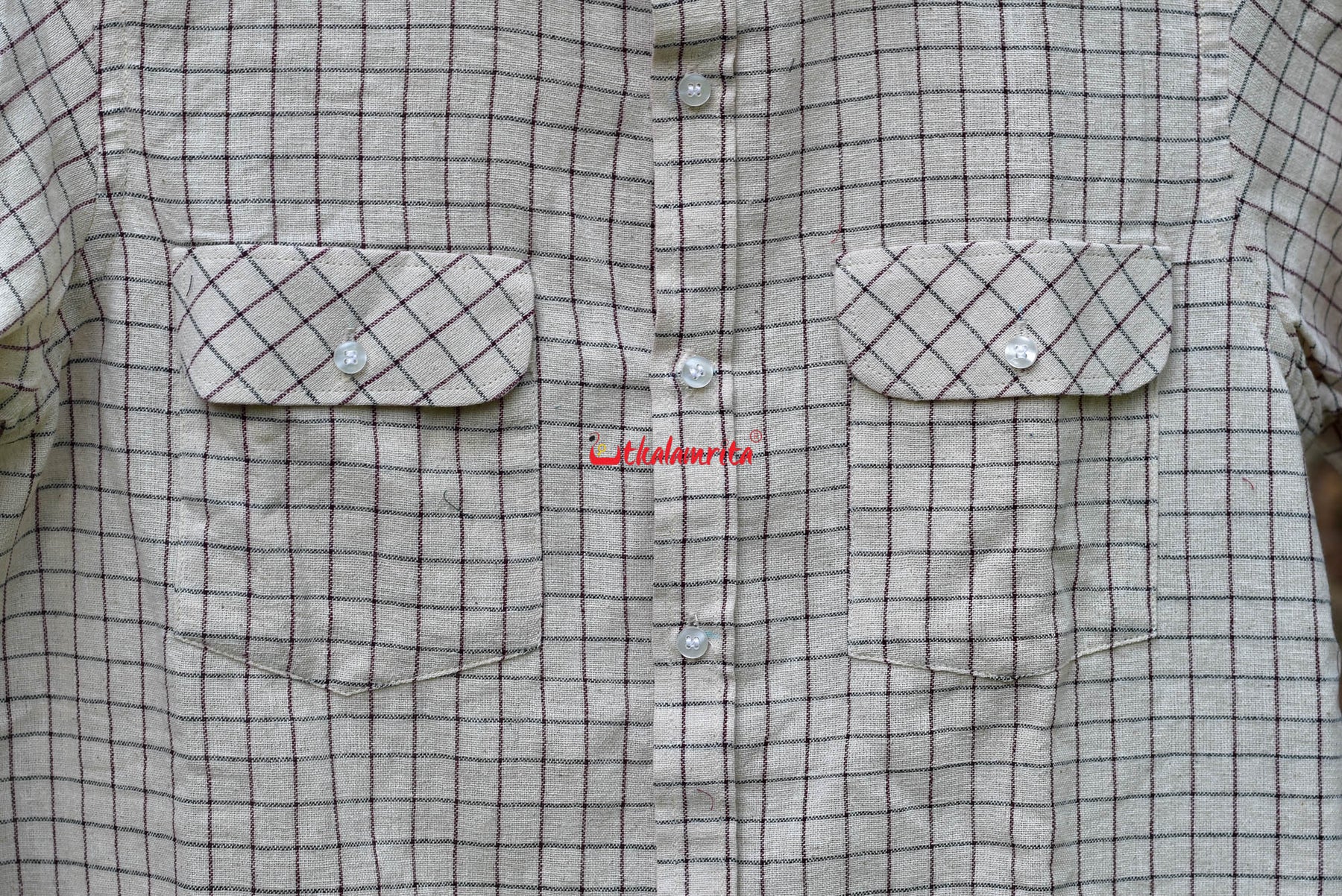 Loop Full Shirt with Pocket Covers- Narrower Checks Over Off-White