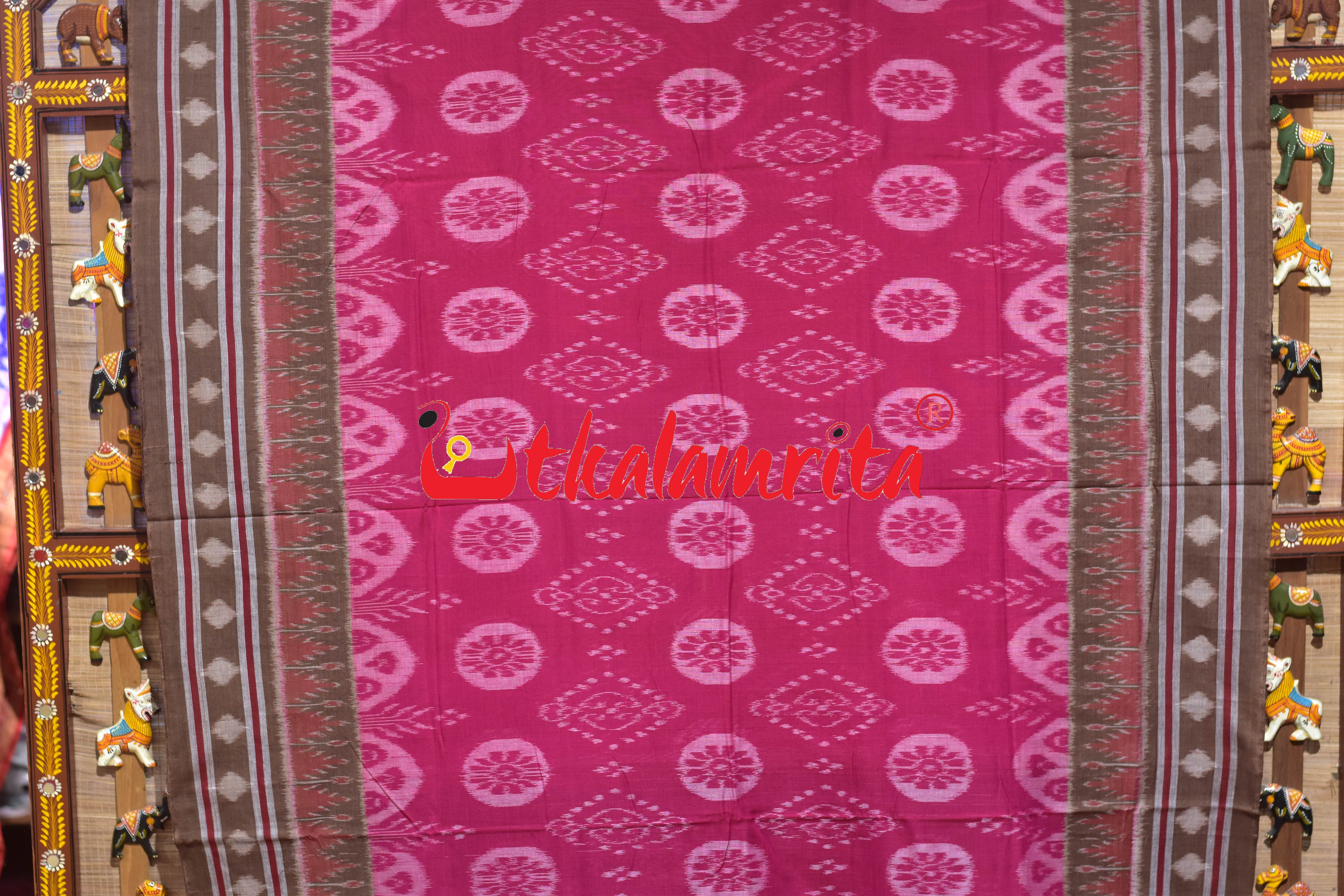 Raspberry Pink Flower Bandha Khandua Cotton Sraee