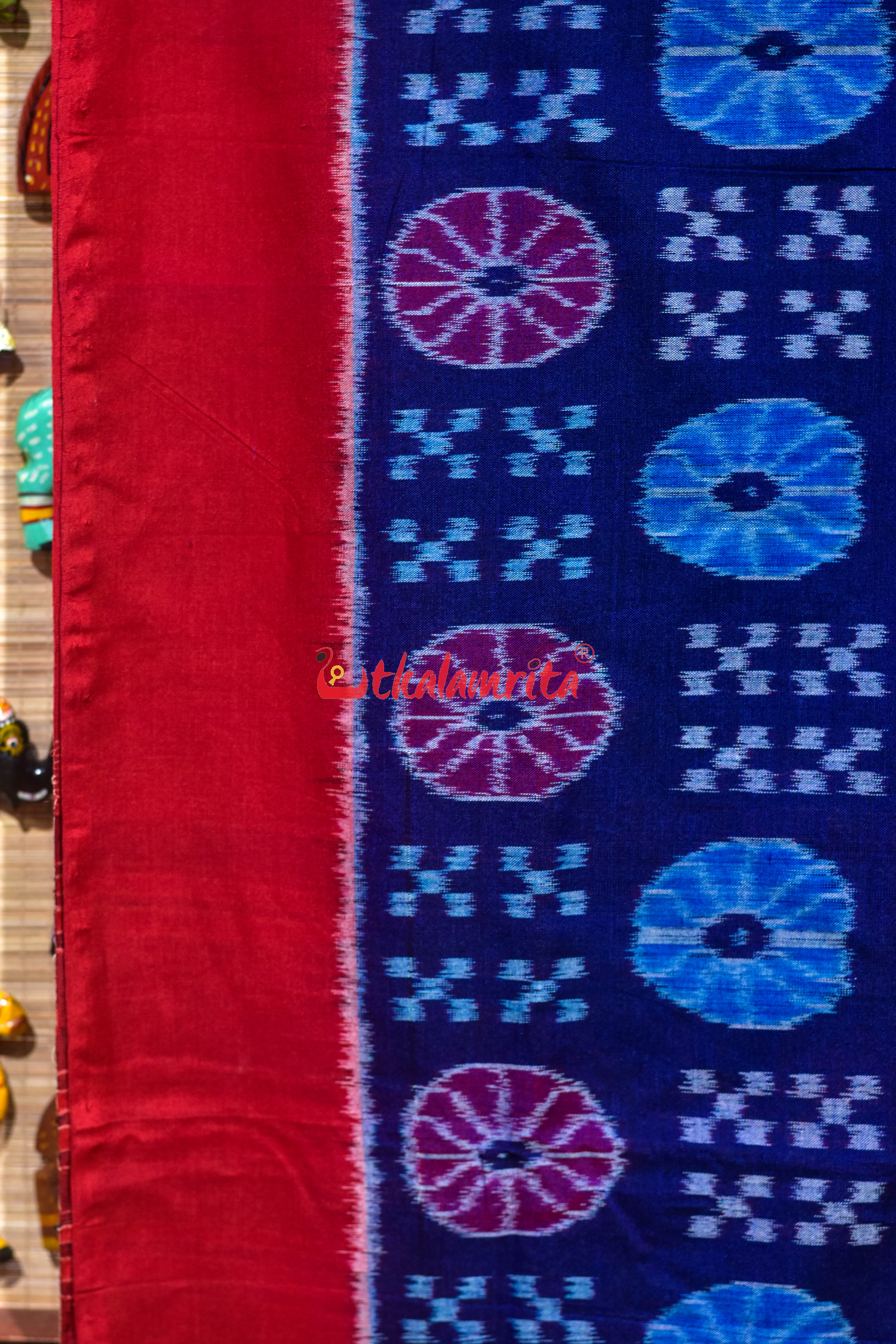 Blue Plain Border Pasapali Sambalpuri Cotton Saree