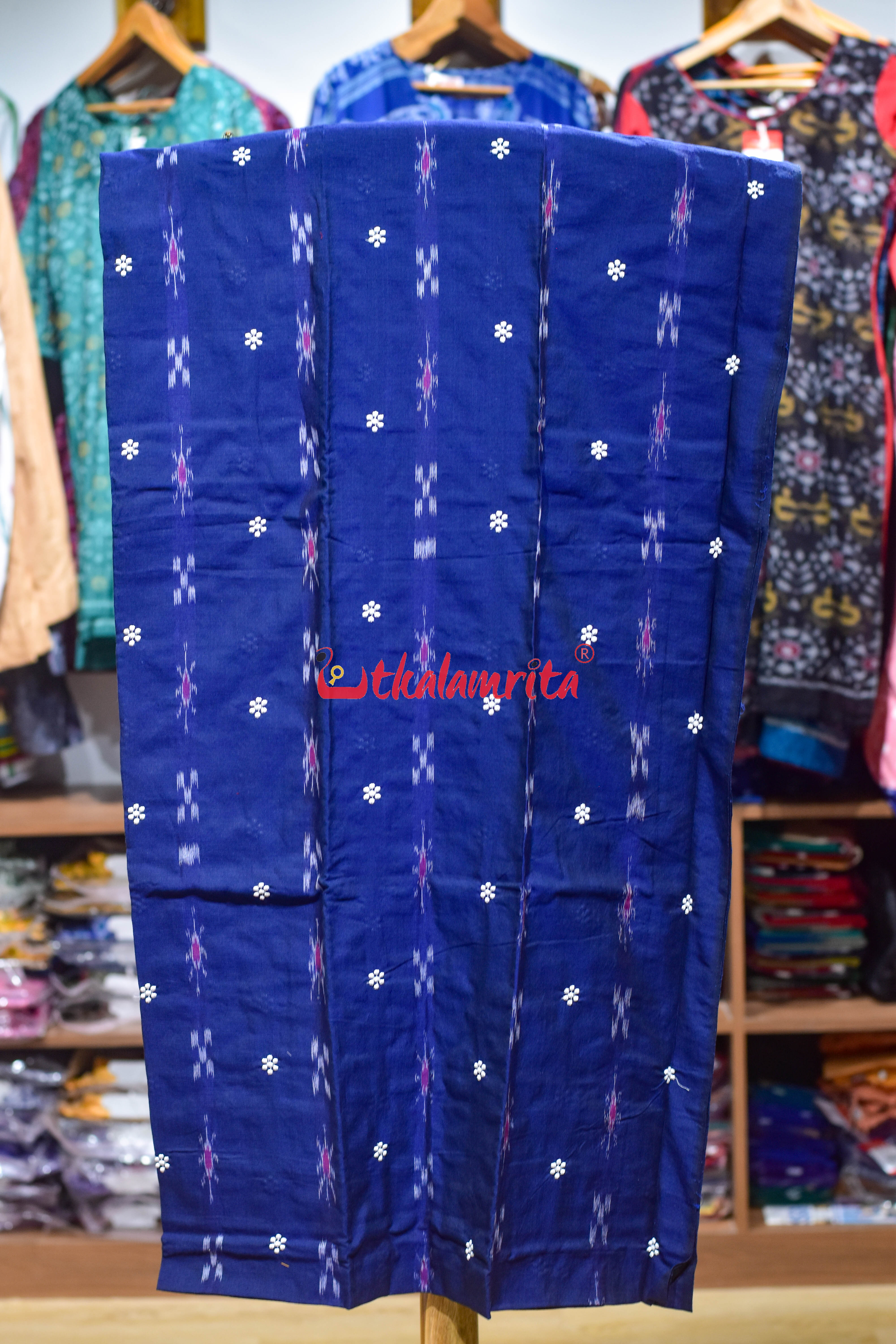 Blue Maroon Simple Pasapali Flower Dress Set