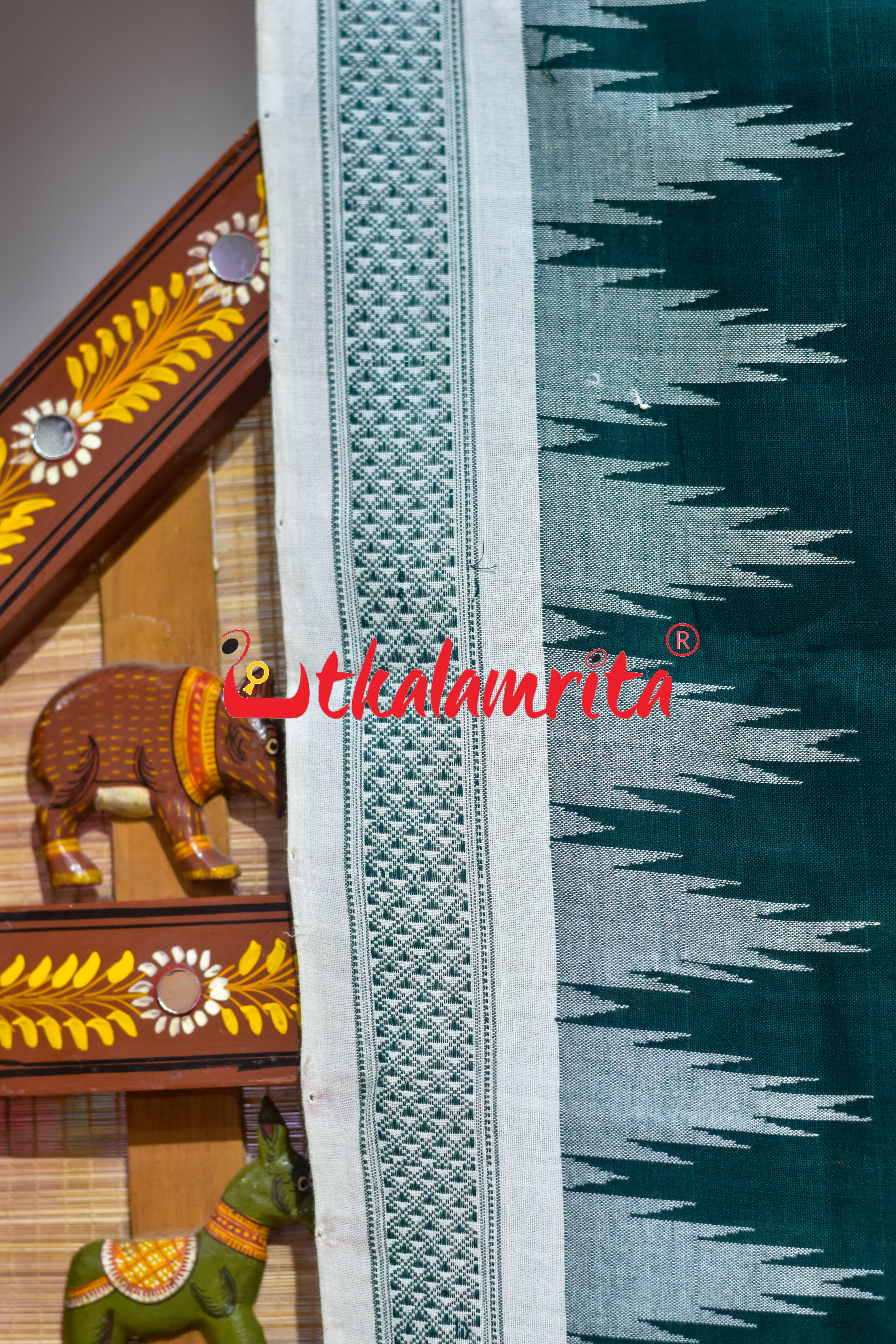 Green White Border Ganjam Bomkai Cotton Saree