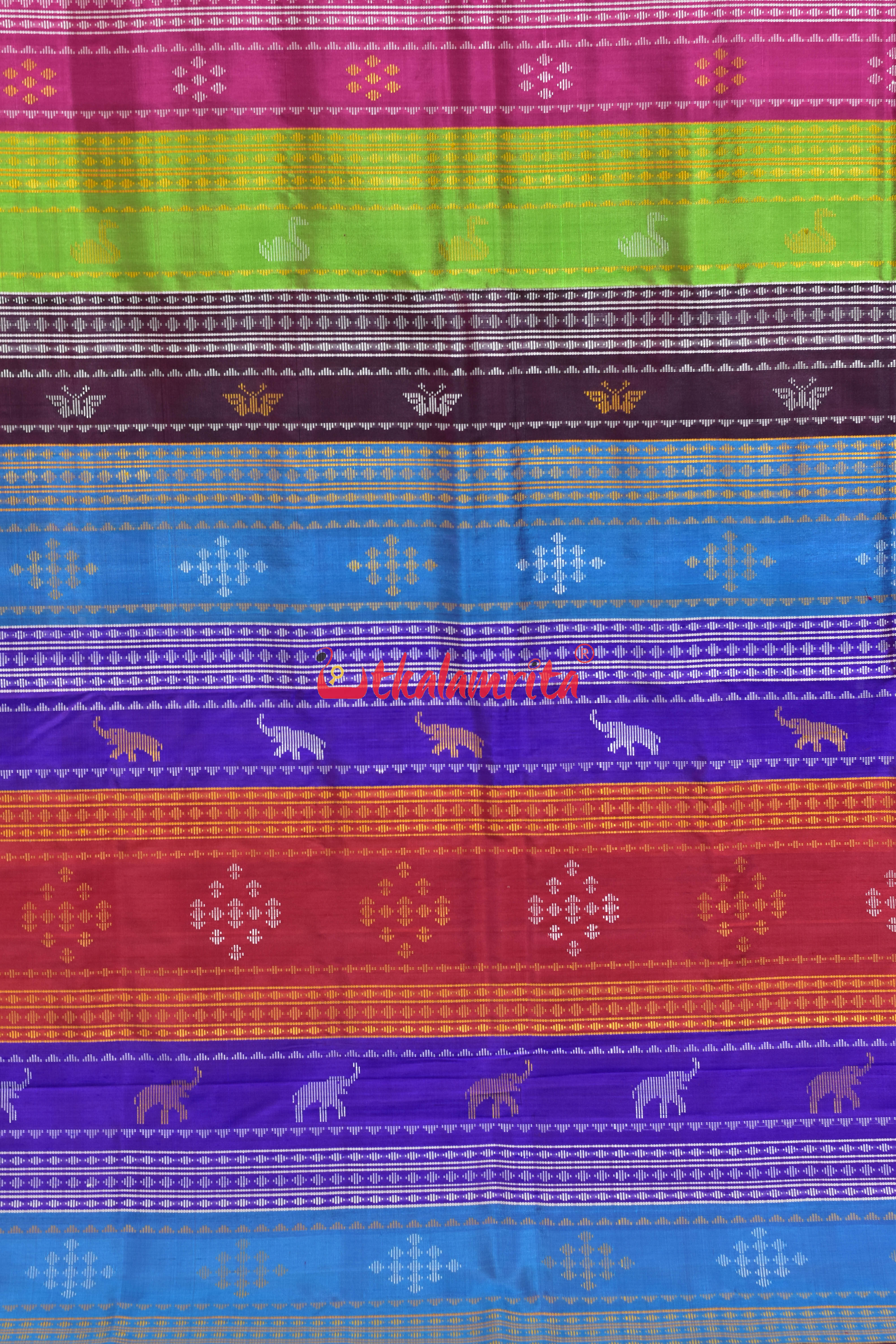 Orange with Multicolor Temple Border Double Anchal Berhampuri Silk Saree