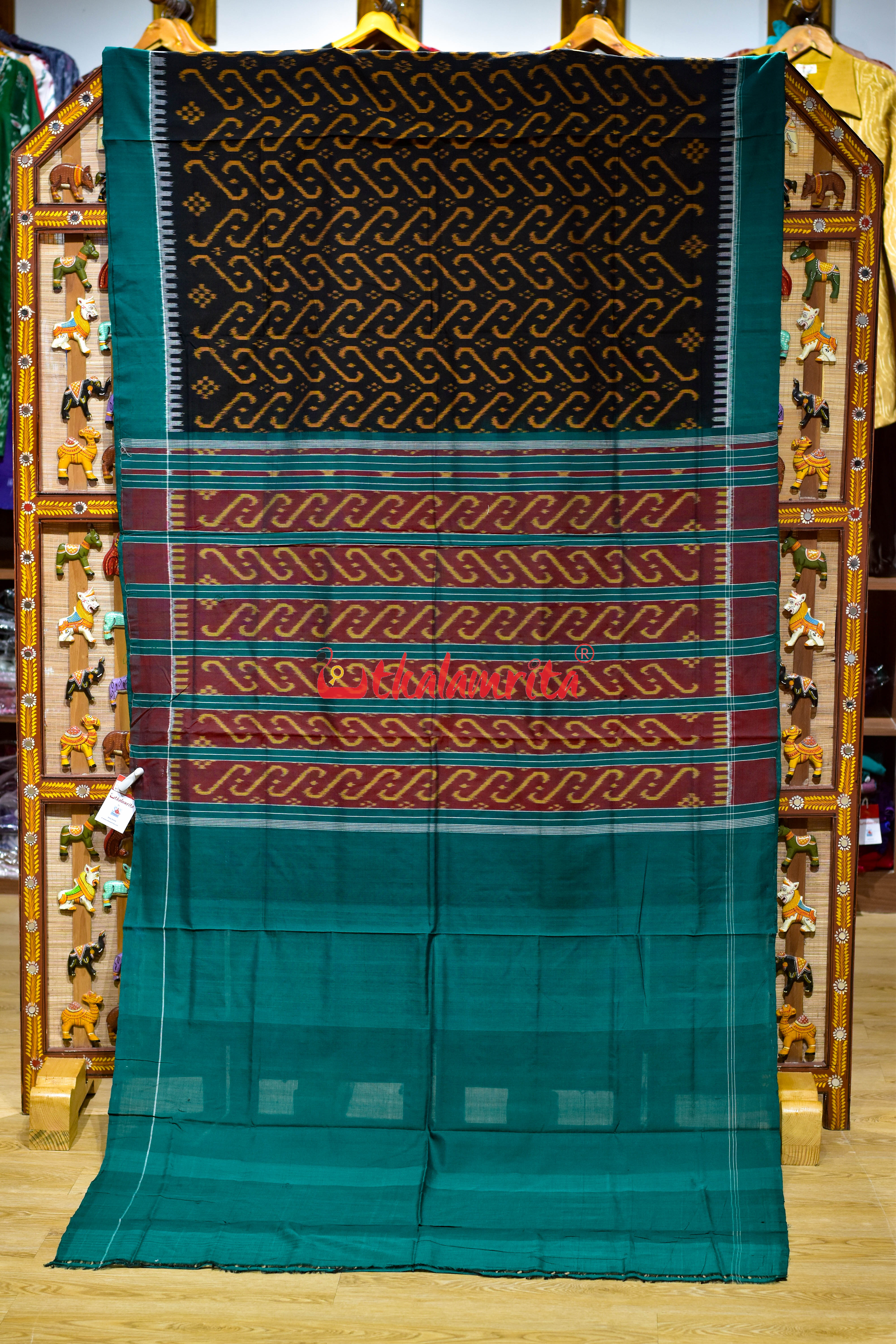Black Golden Jhoti Sambalpuri Cotton Saree