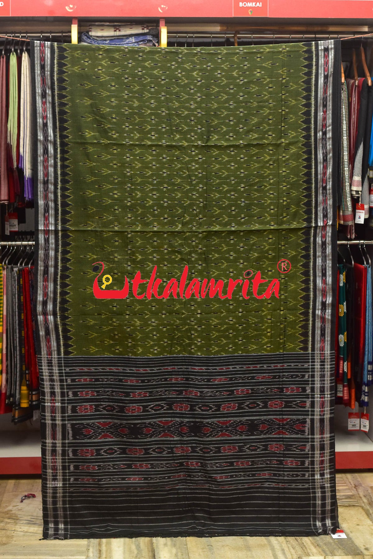 Olive Cloves Flowers Khandua Cotton Saree