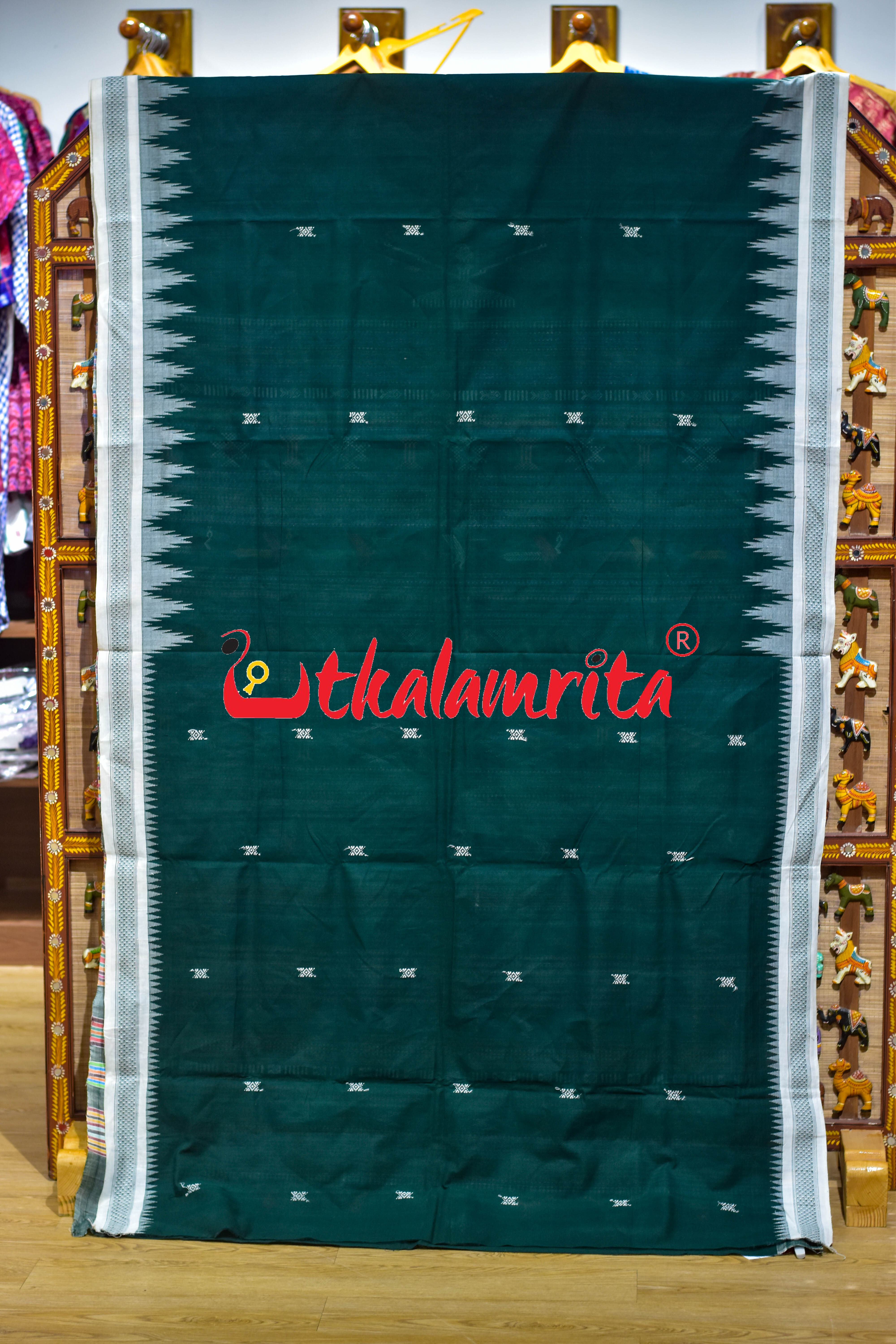 Green White Border Ganjam Bomkai Cotton Saree