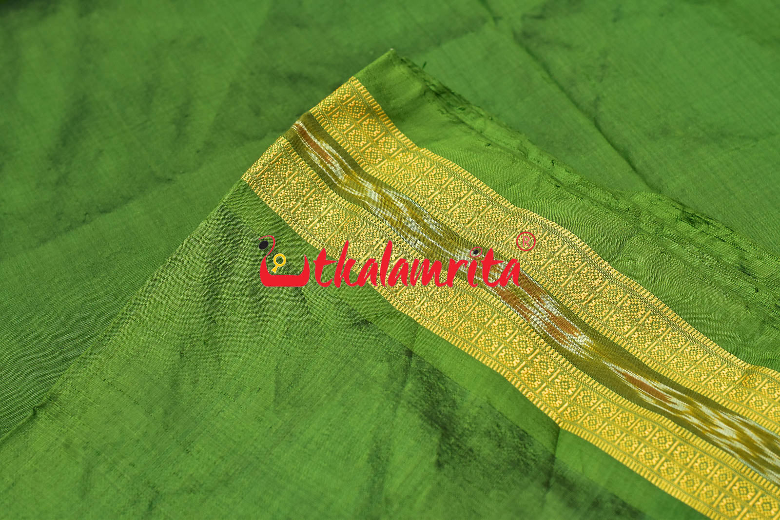 Onion Green Bandha Border Silk (Fabric)