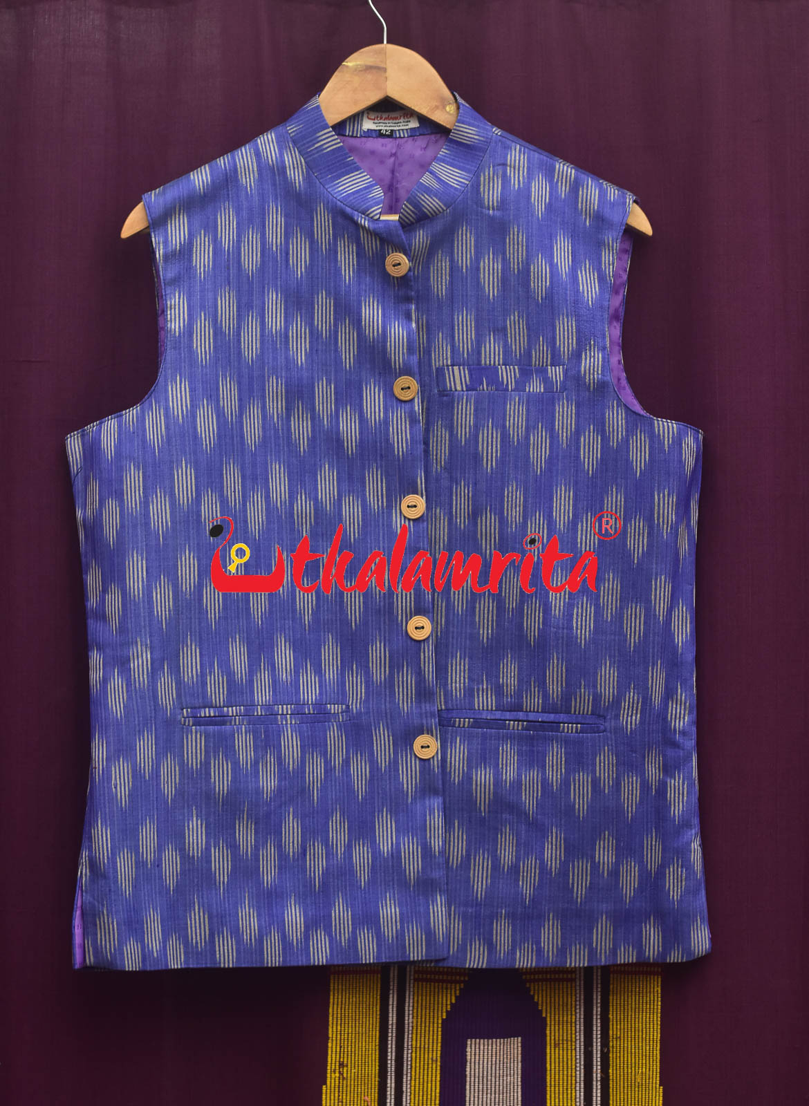 Blue Body Ikat Gopalpur Tussar (Modi Jacket)