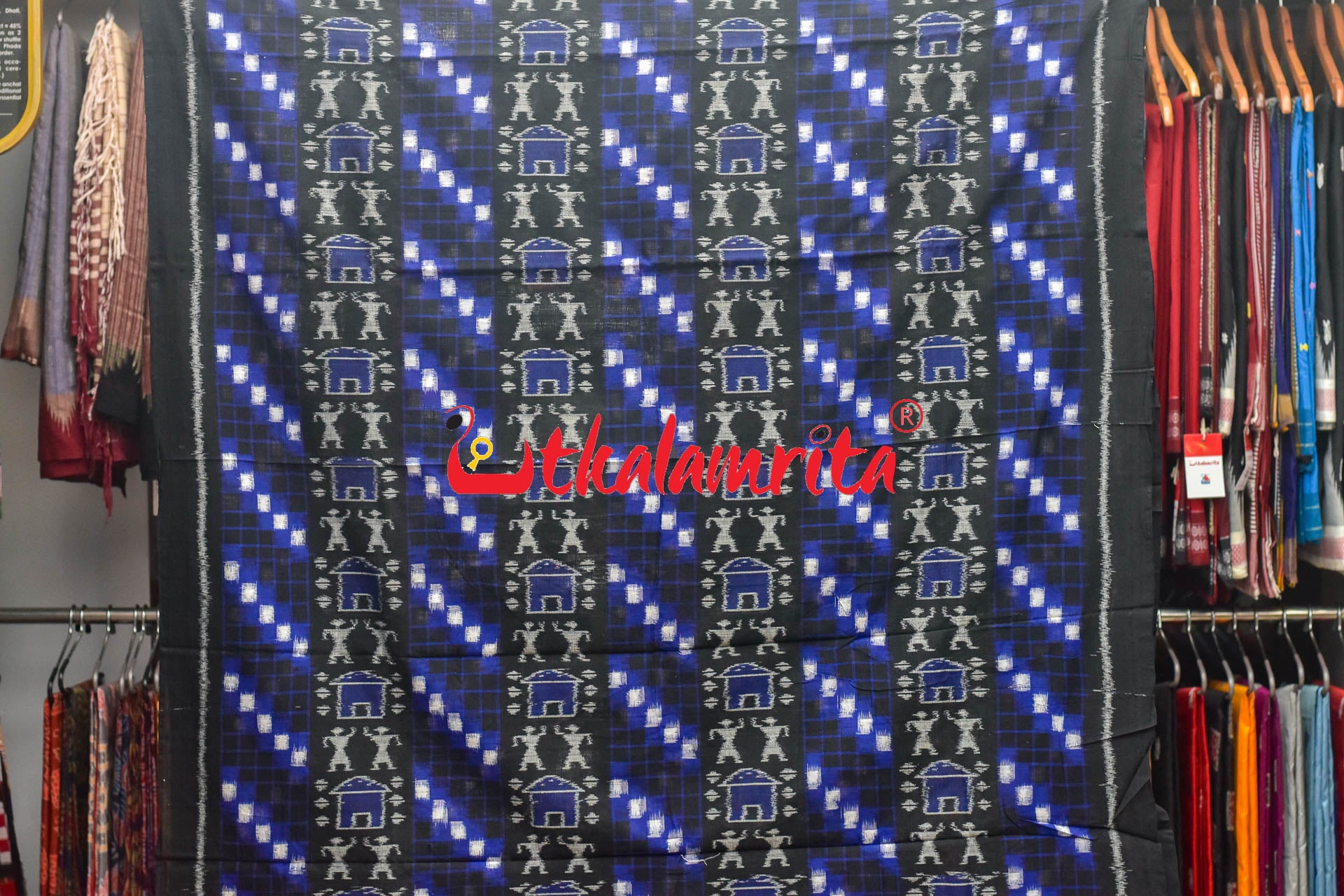 Pasapali Tribal Black Blue Sambalpuri Cotton Dress Set