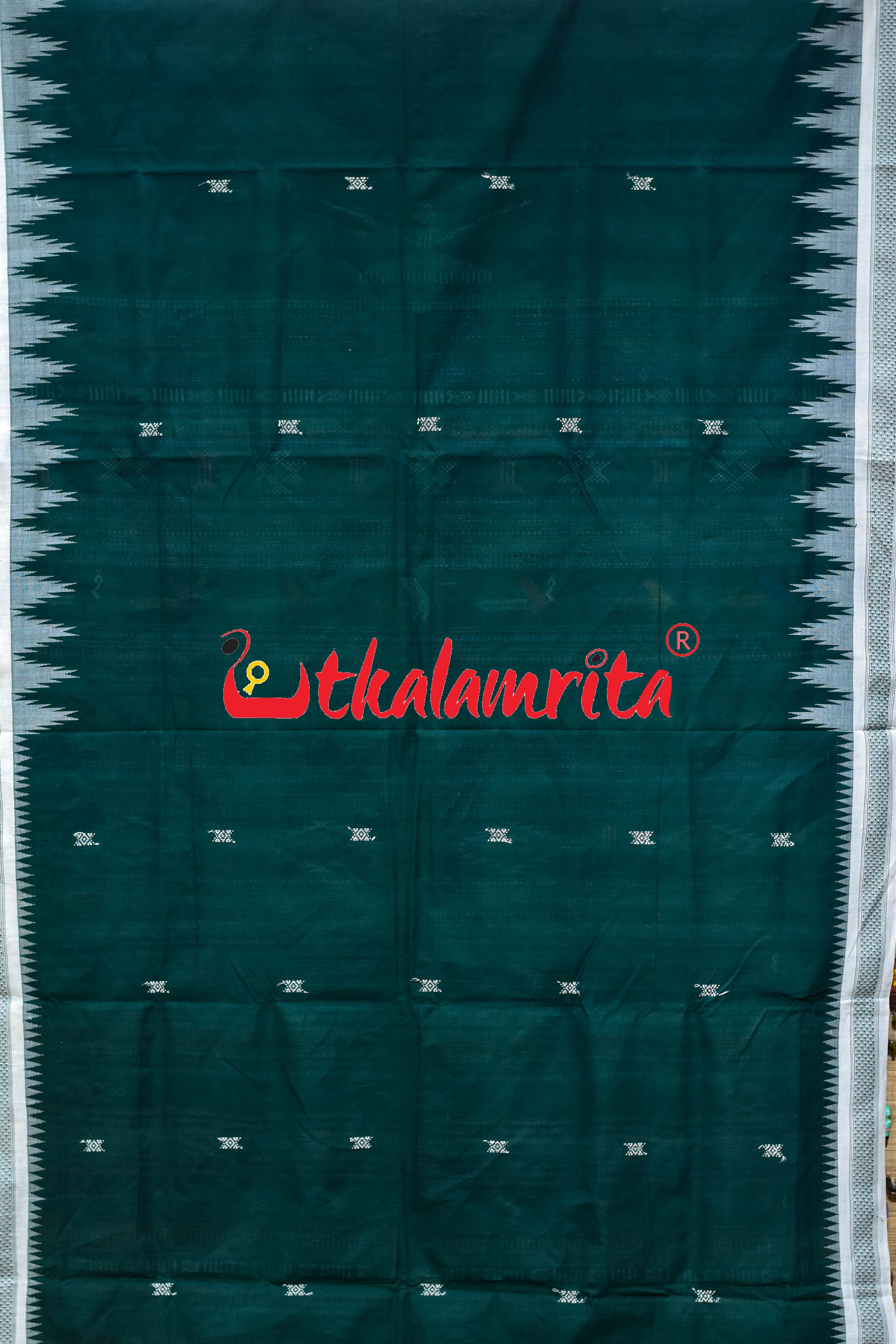 Green White Border Ganjam Bomkai Cotton Saree