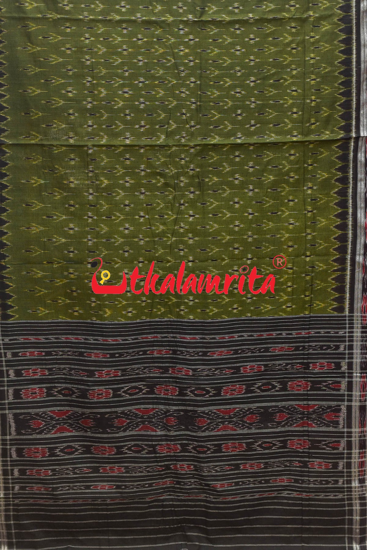 Olive Cloves Flowers Khandua Cotton Saree