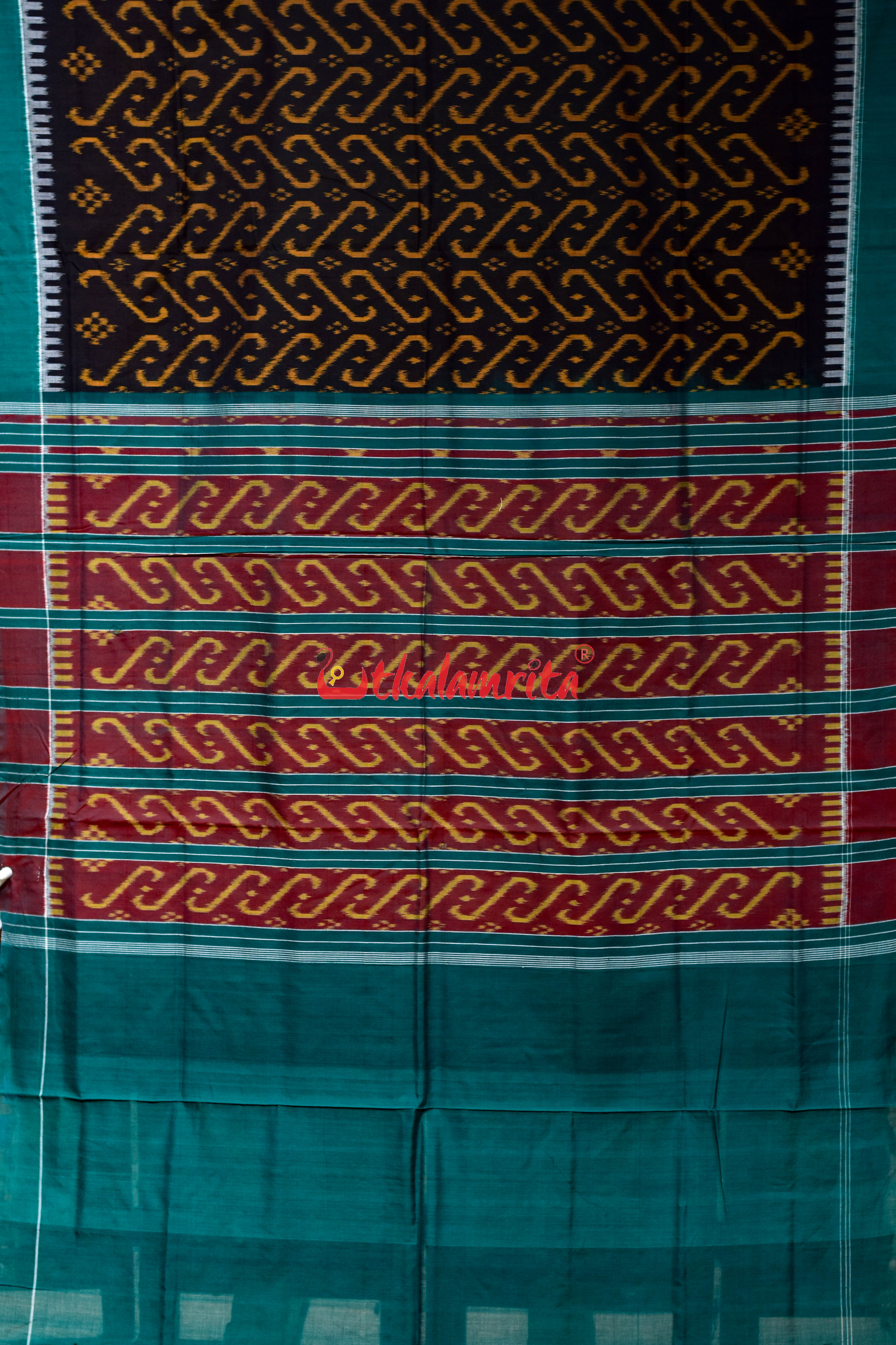 Black Golden Jhoti Sambalpuri Cotton Saree
