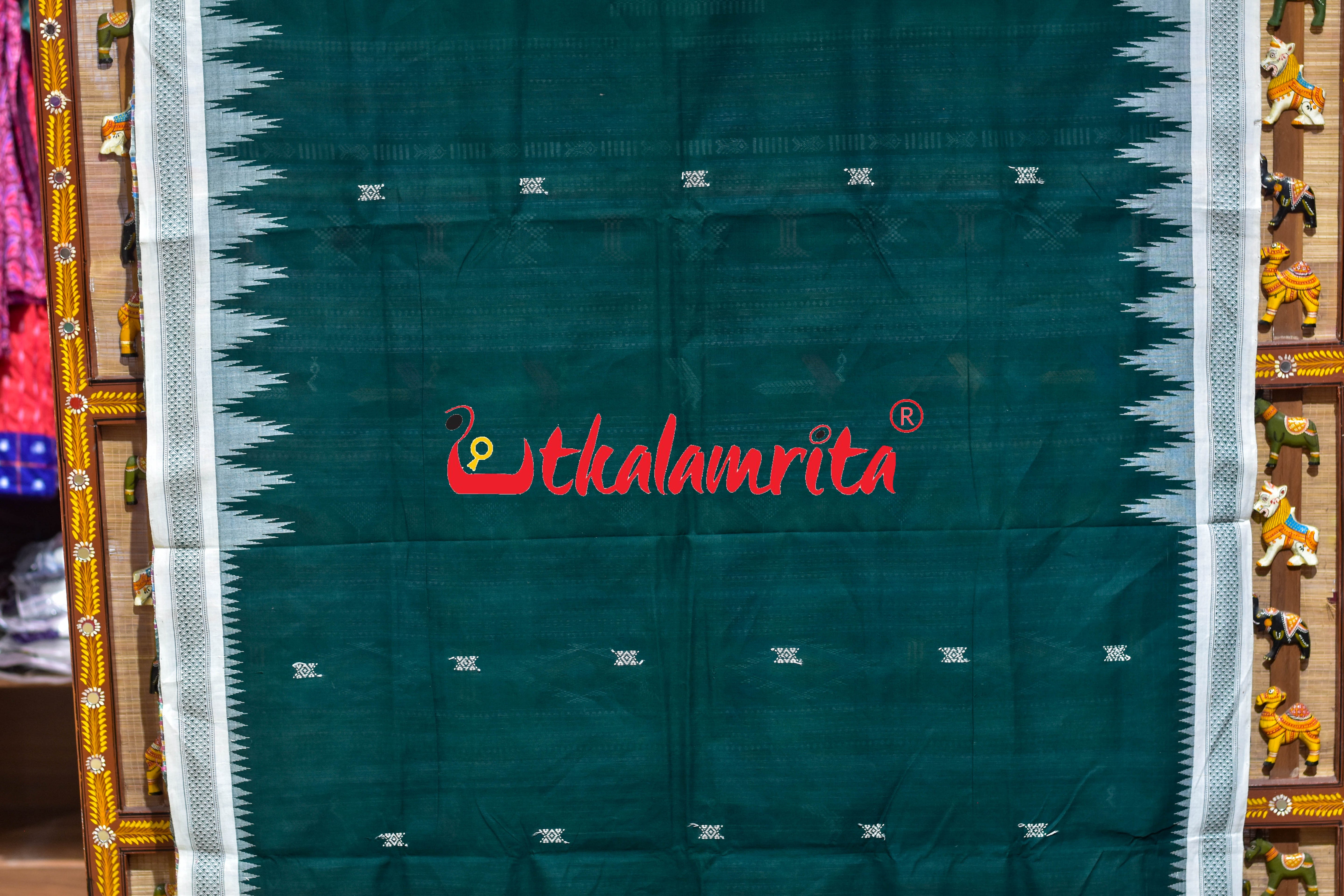 Green White Border Ganjam Bomkai Cotton Saree