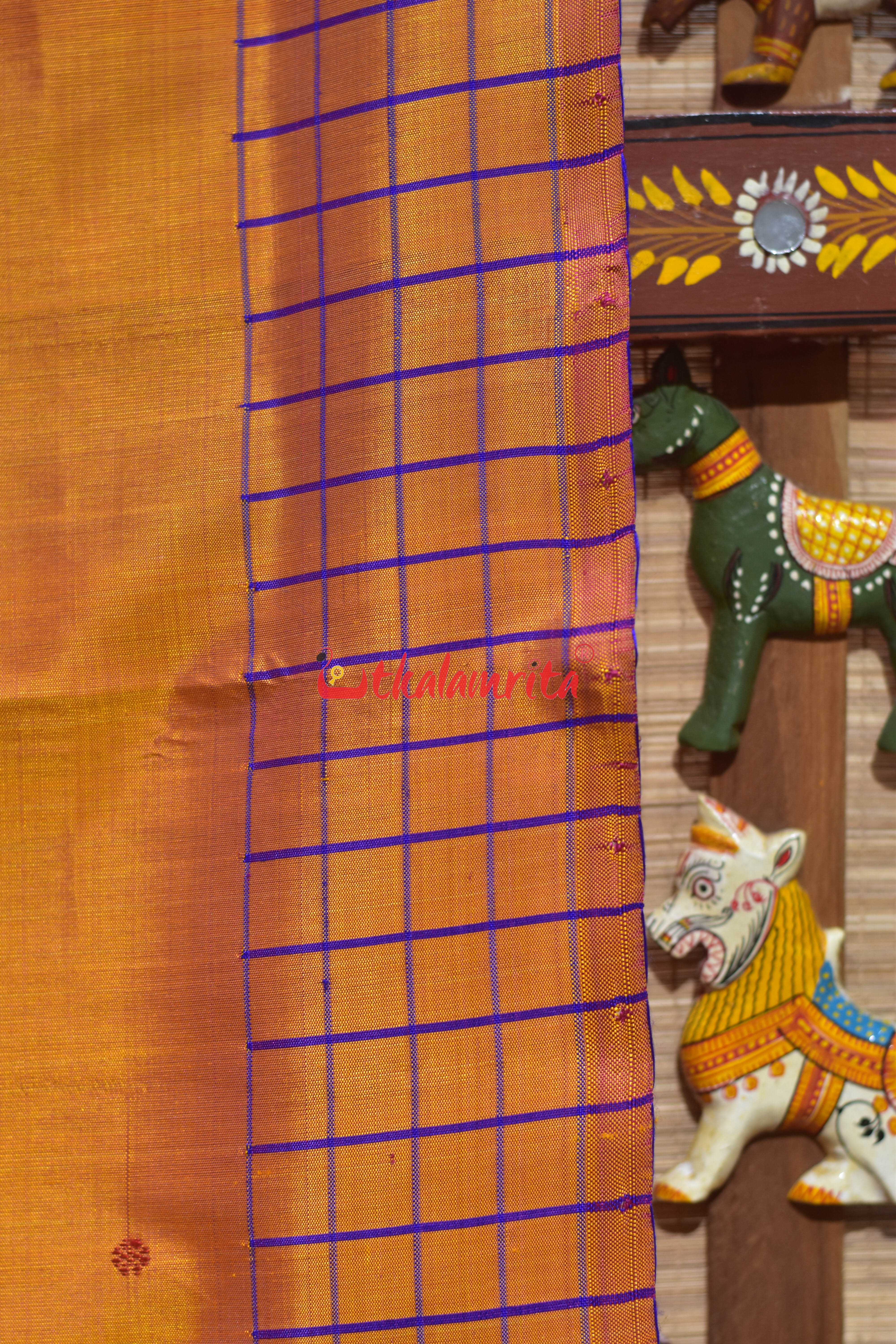 Orange with Multicolor Temple Border Double Anchal Berhampuri Silk Saree