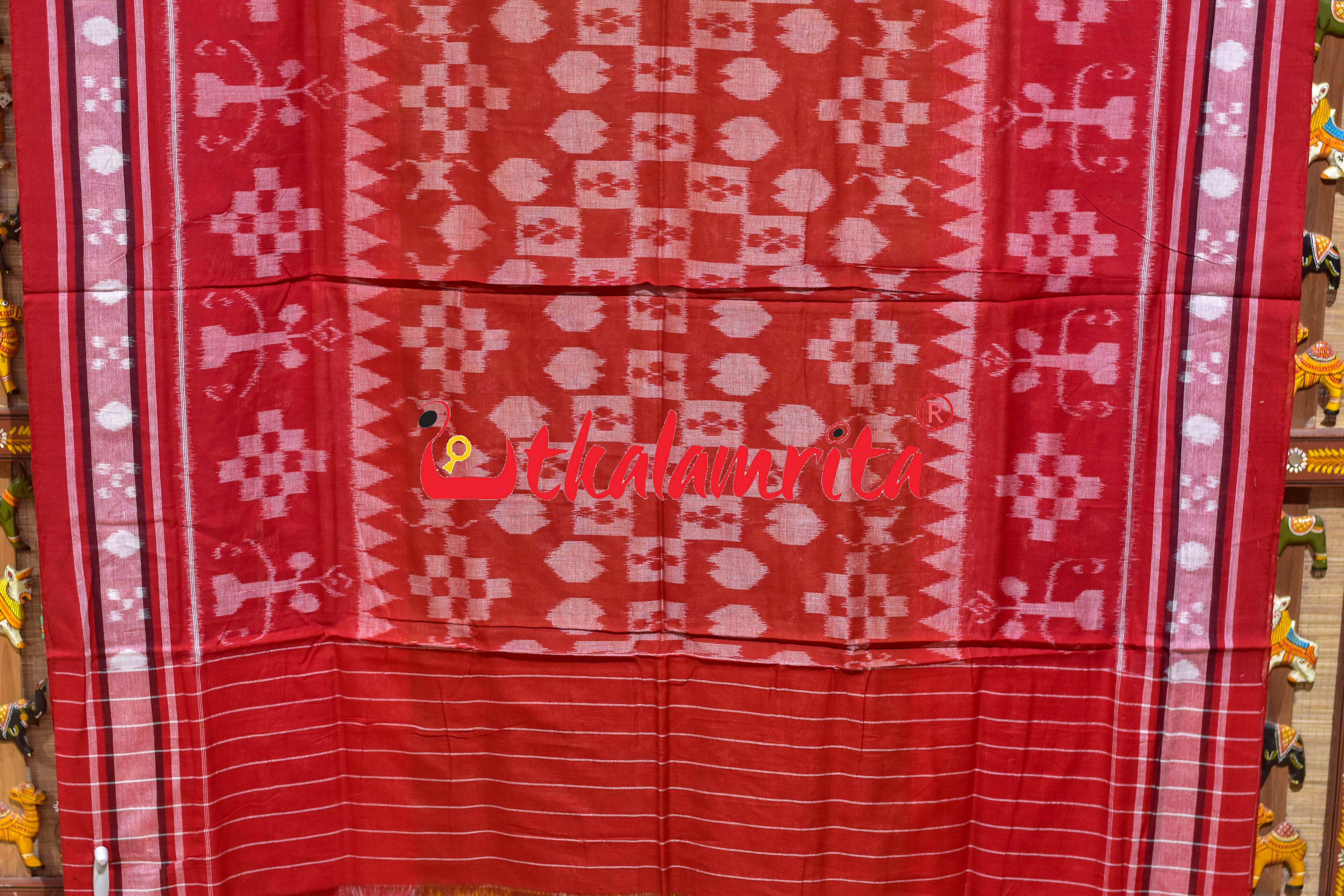 Yellow Kulfi Design Double Border Khandua Cotton Saree