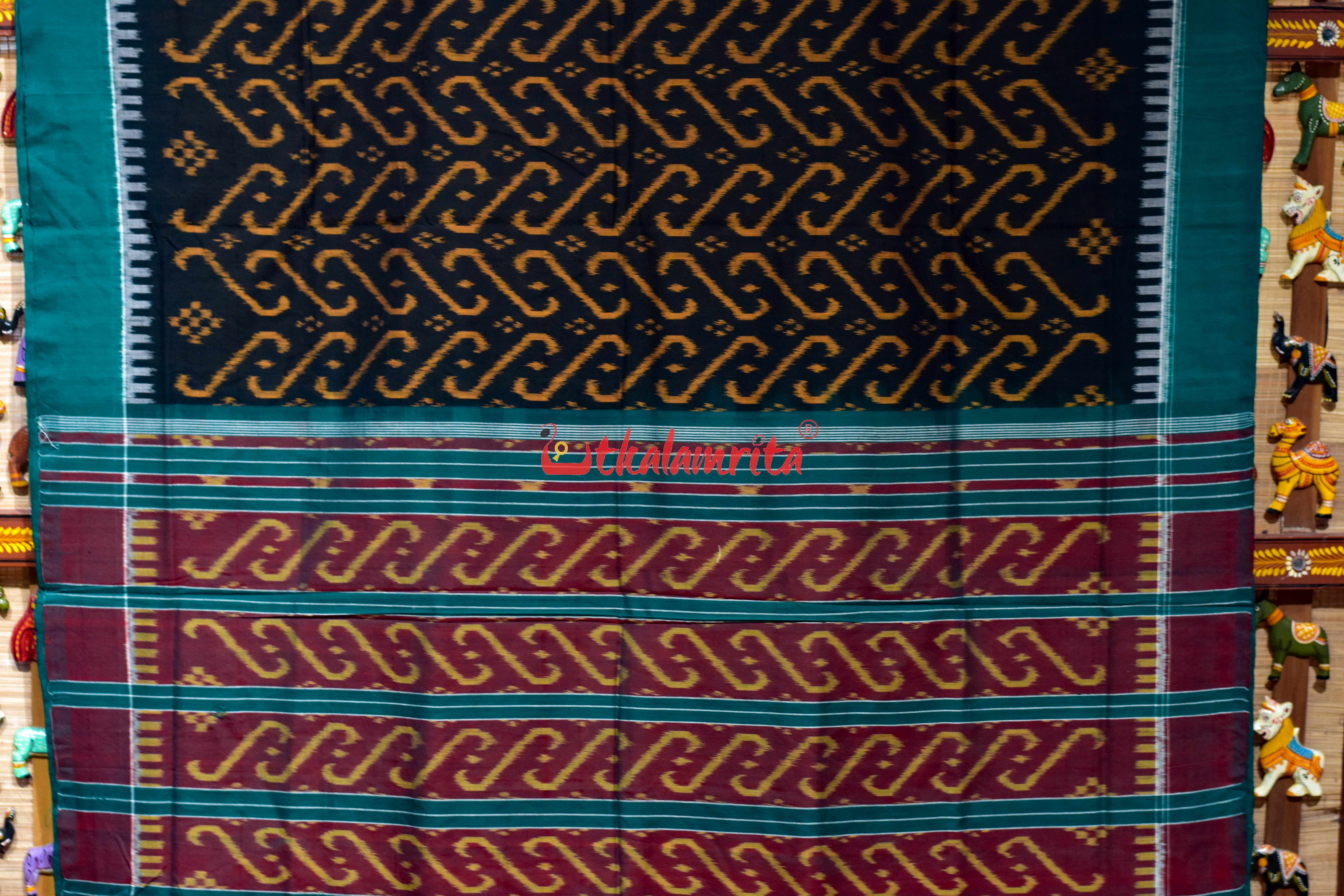 Black Golden Jhoti Sambalpuri Cotton Saree