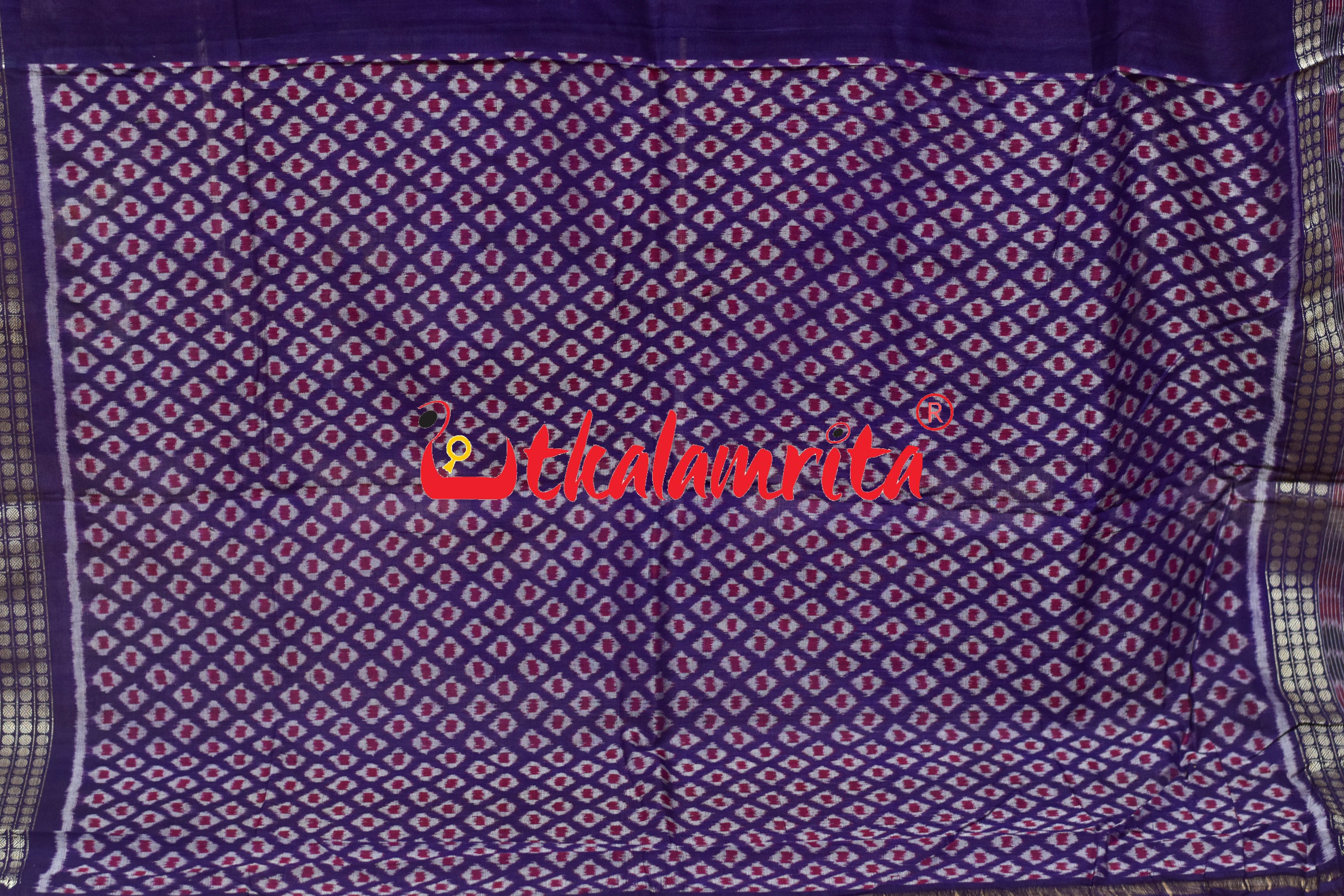 Mustard Blue Middle Jhoti Sambalpuri Cotton Saree