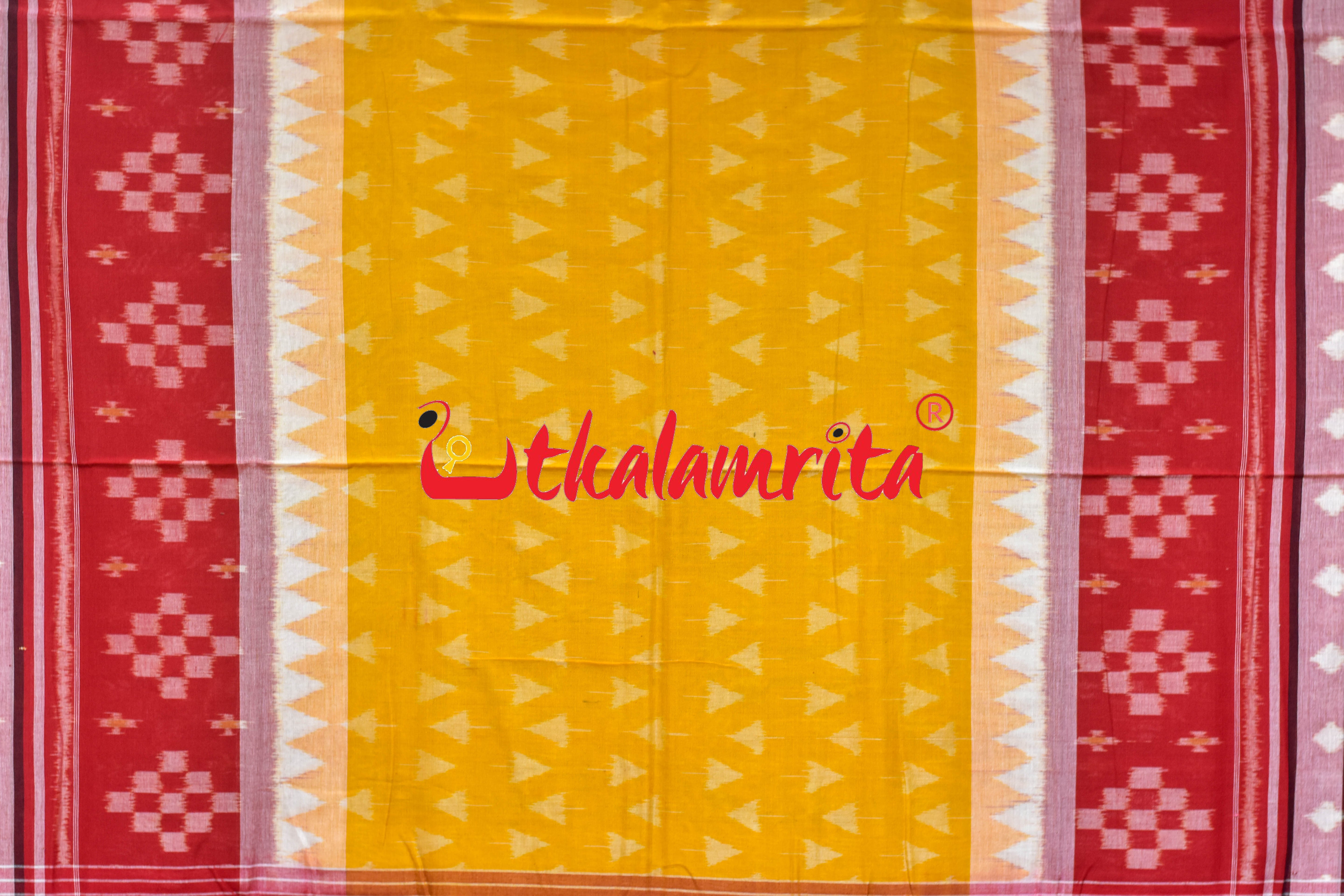 Yellow Kulfi Design Double Border Khandua Cotton Saree