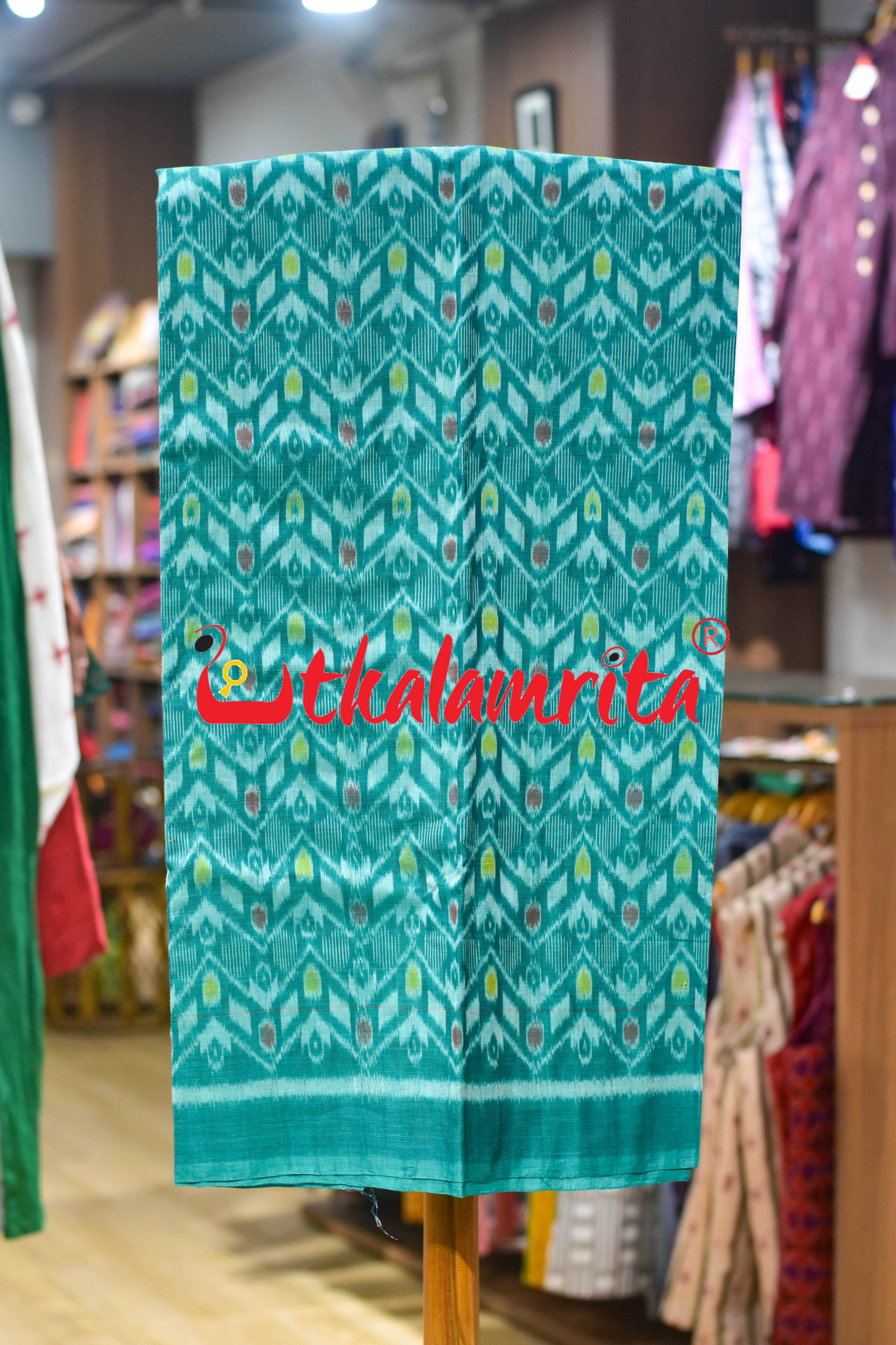 Green Black Thikiri Waves Sambalpuri Cotton Dress Set