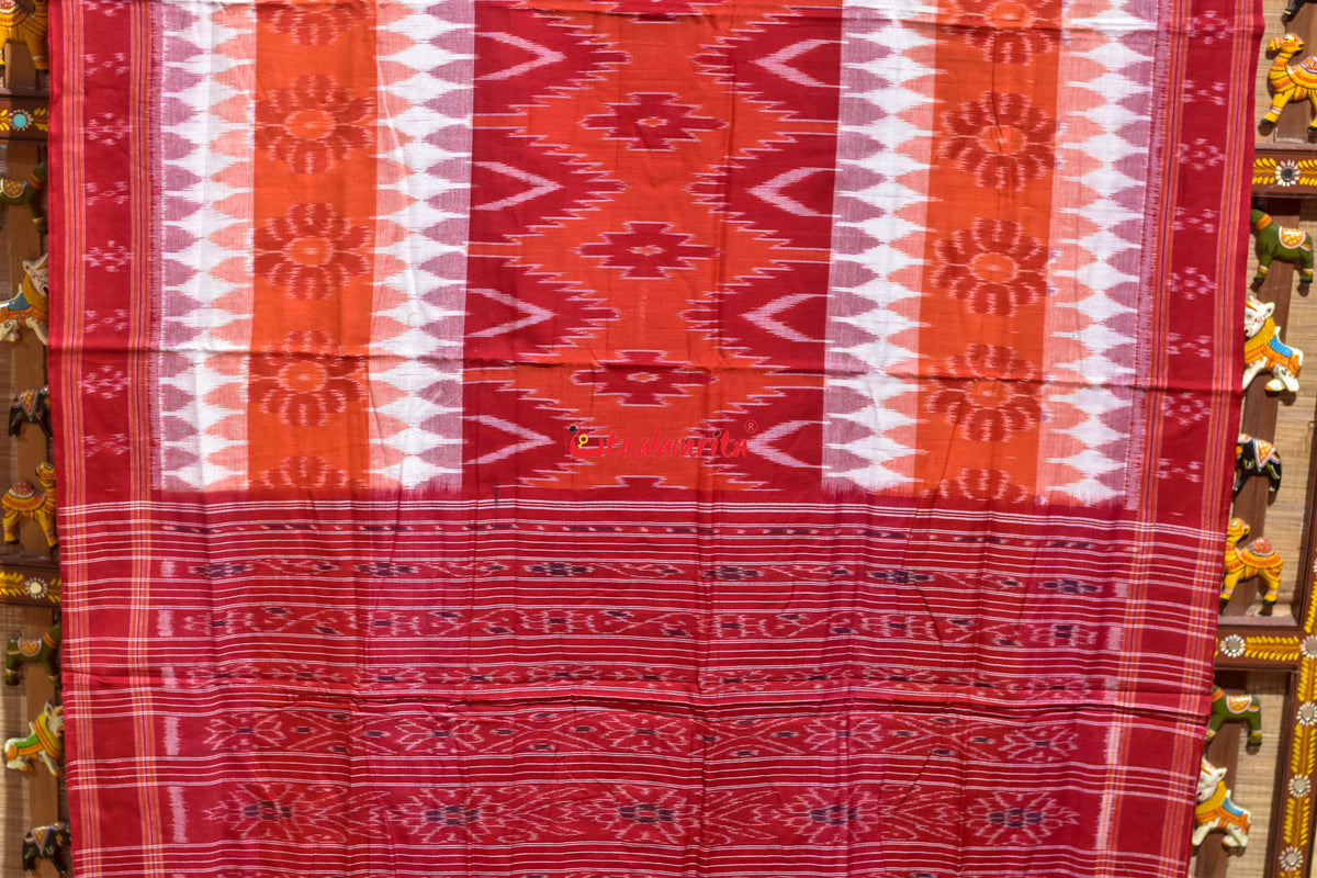 White Orange 7D Body Bandha Khandua Cotton Saree