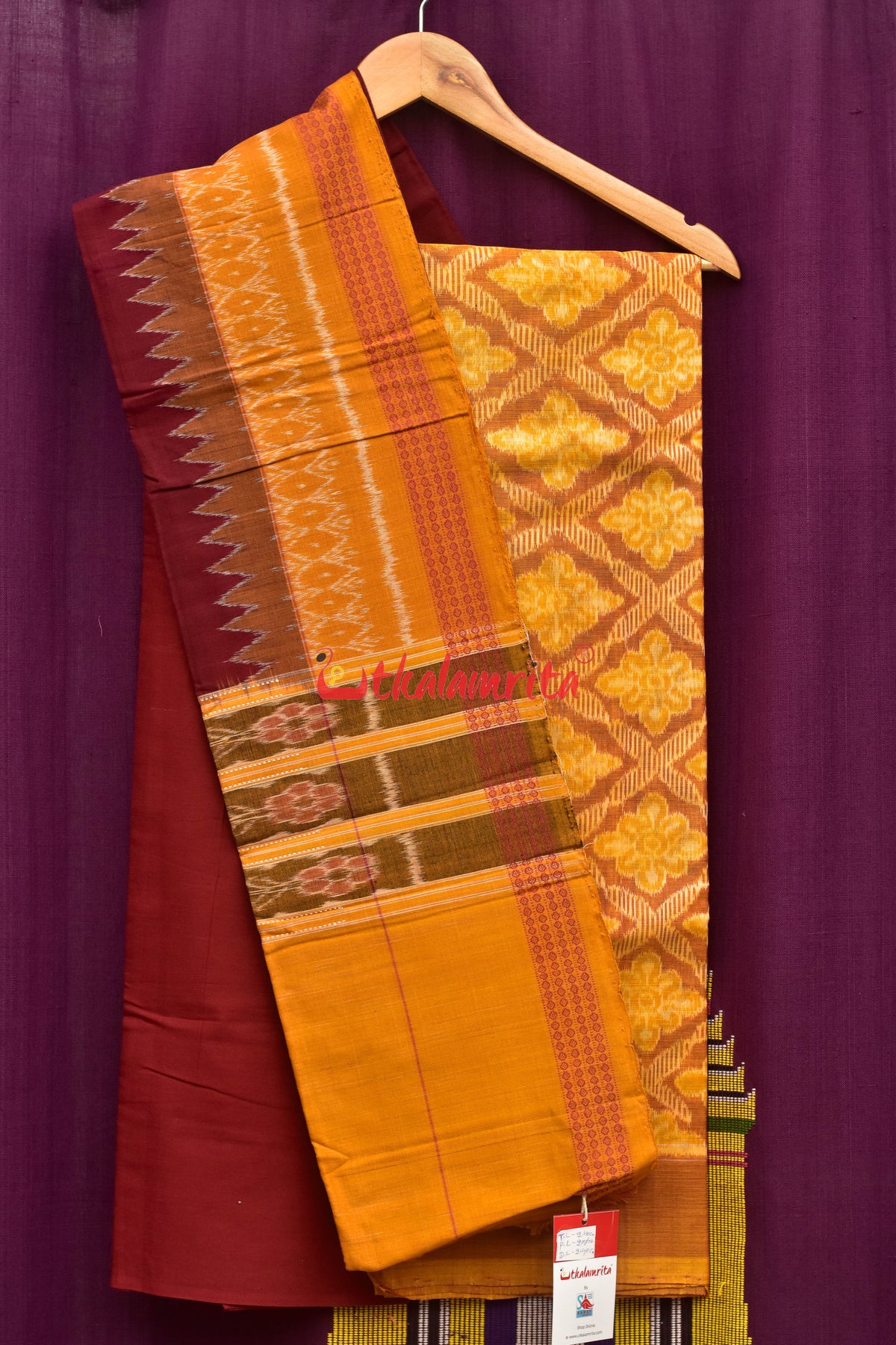 Mustard Maroon Phula Bandha Dress Set
