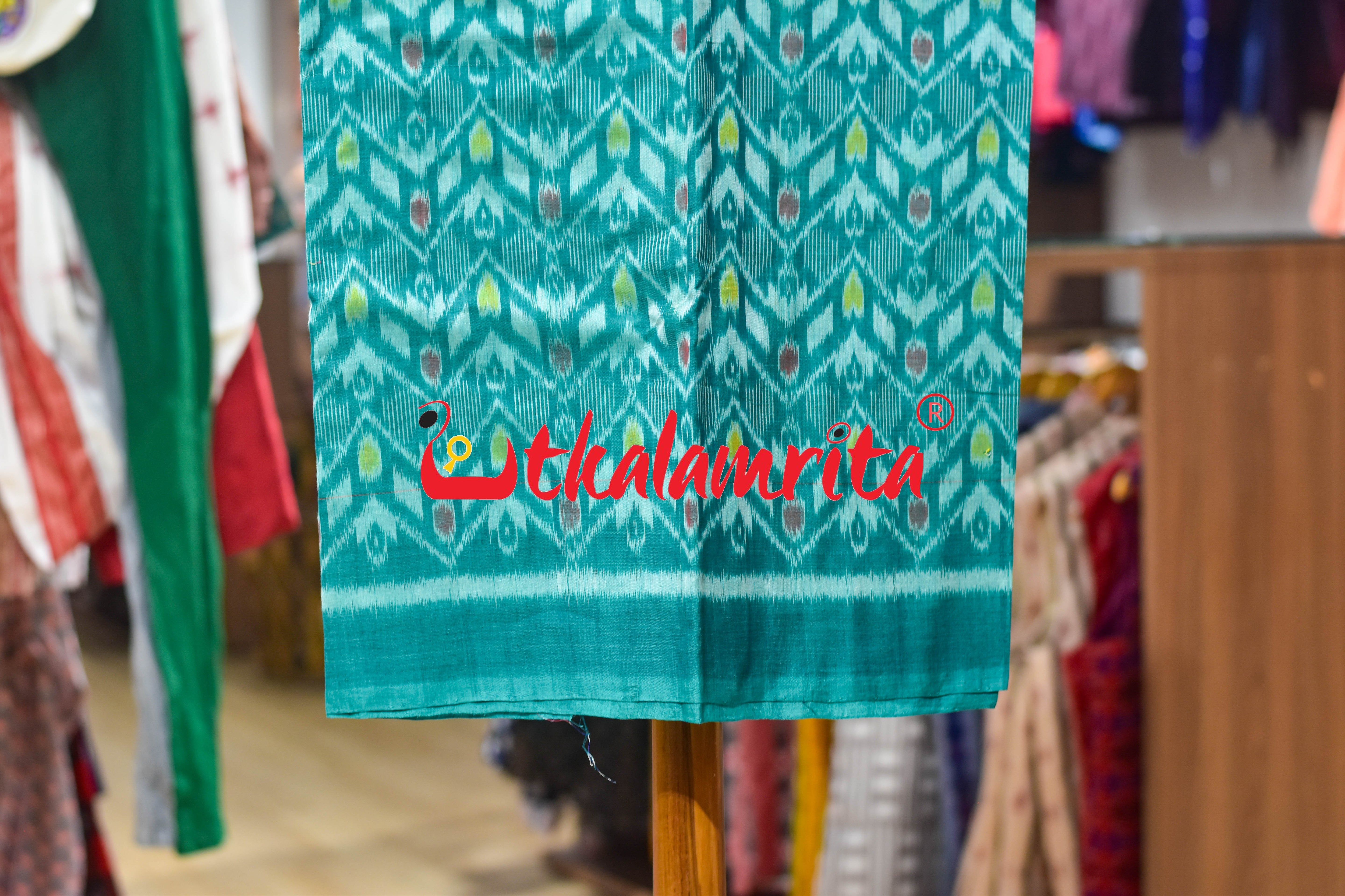 Green Black Thikiri Waves Sambalpuri Cotton Dress Set