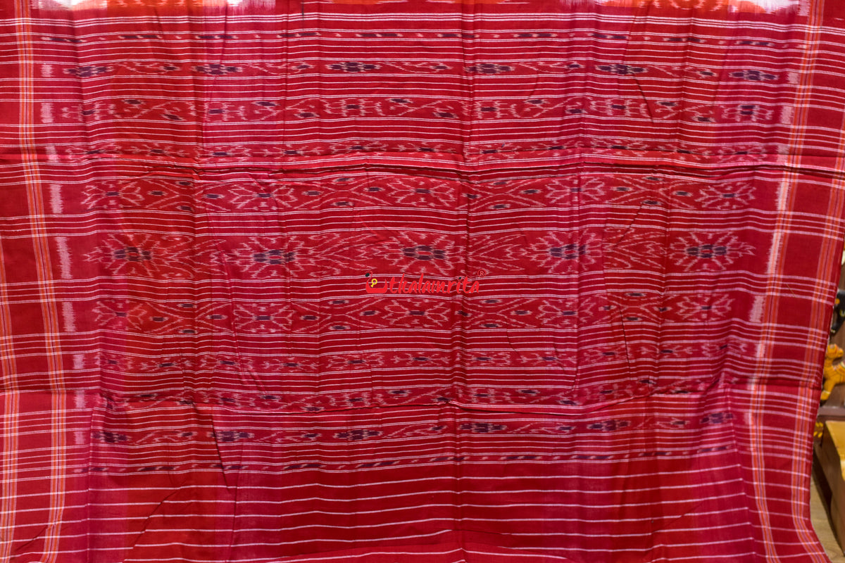 White Orange 7D Body Bandha Khandua Cotton Saree