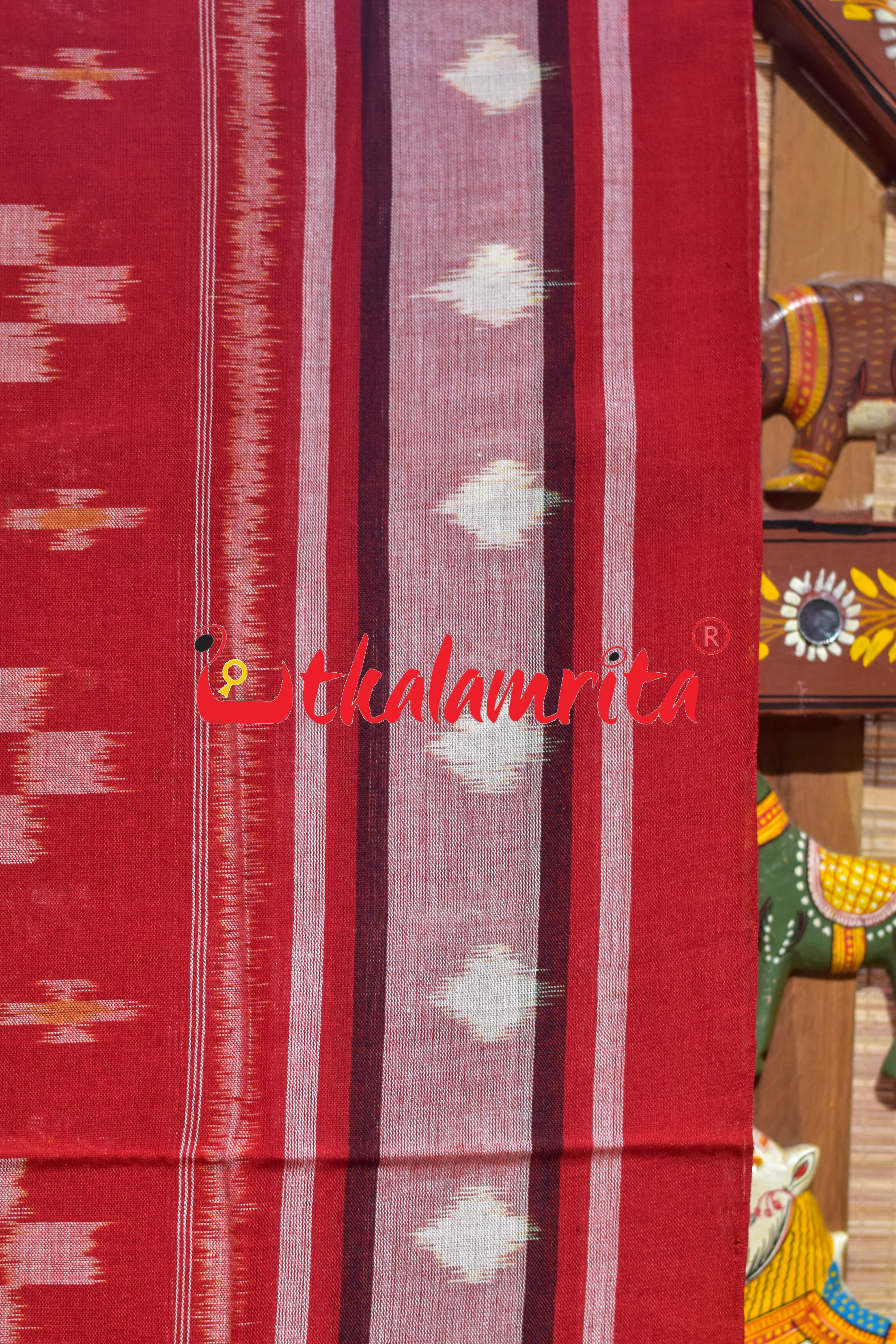 Yellow Kulfi Design Double Border Khandua Cotton Saree