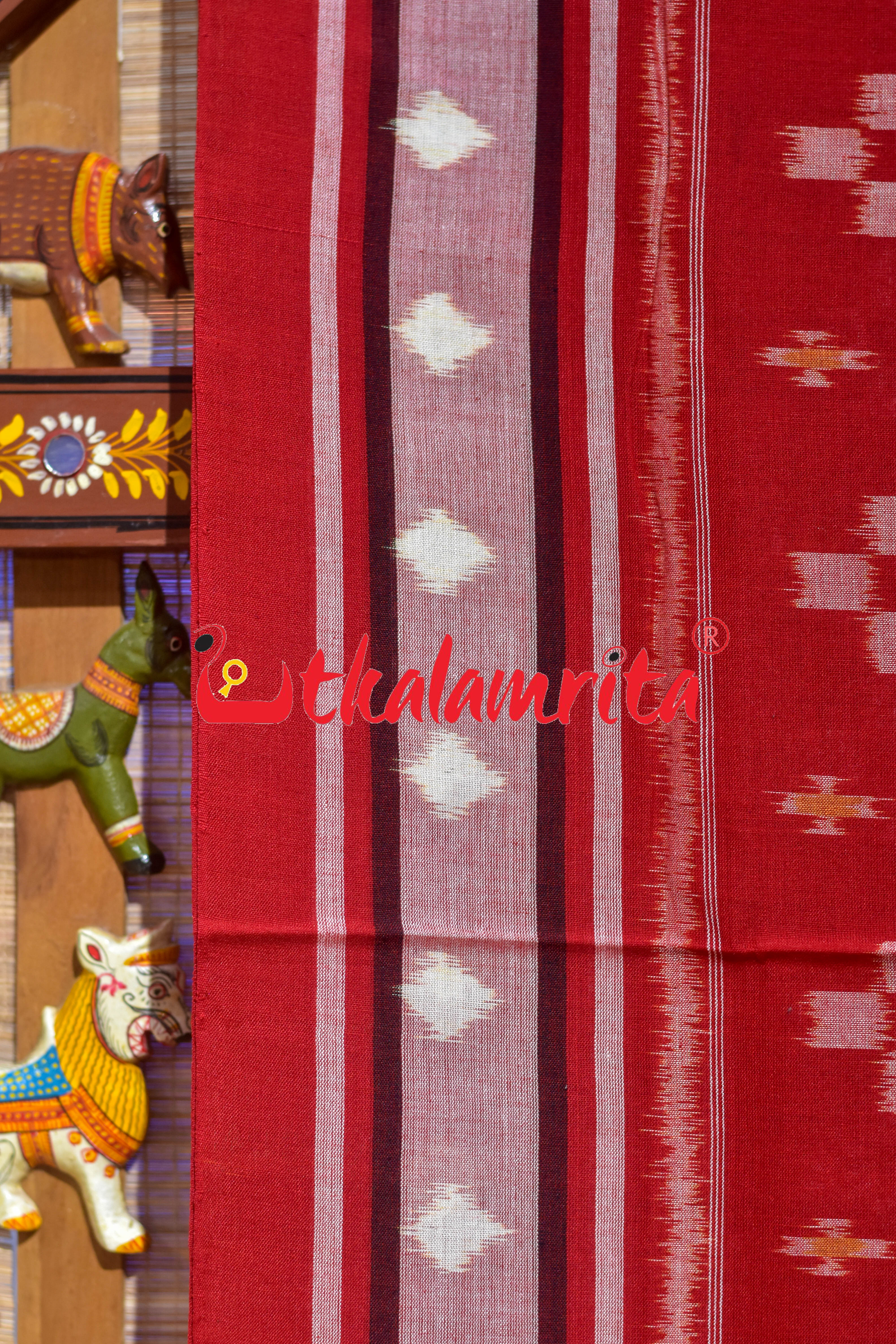 Yellow Kulfi Design Double Border Khandua Cotton Saree