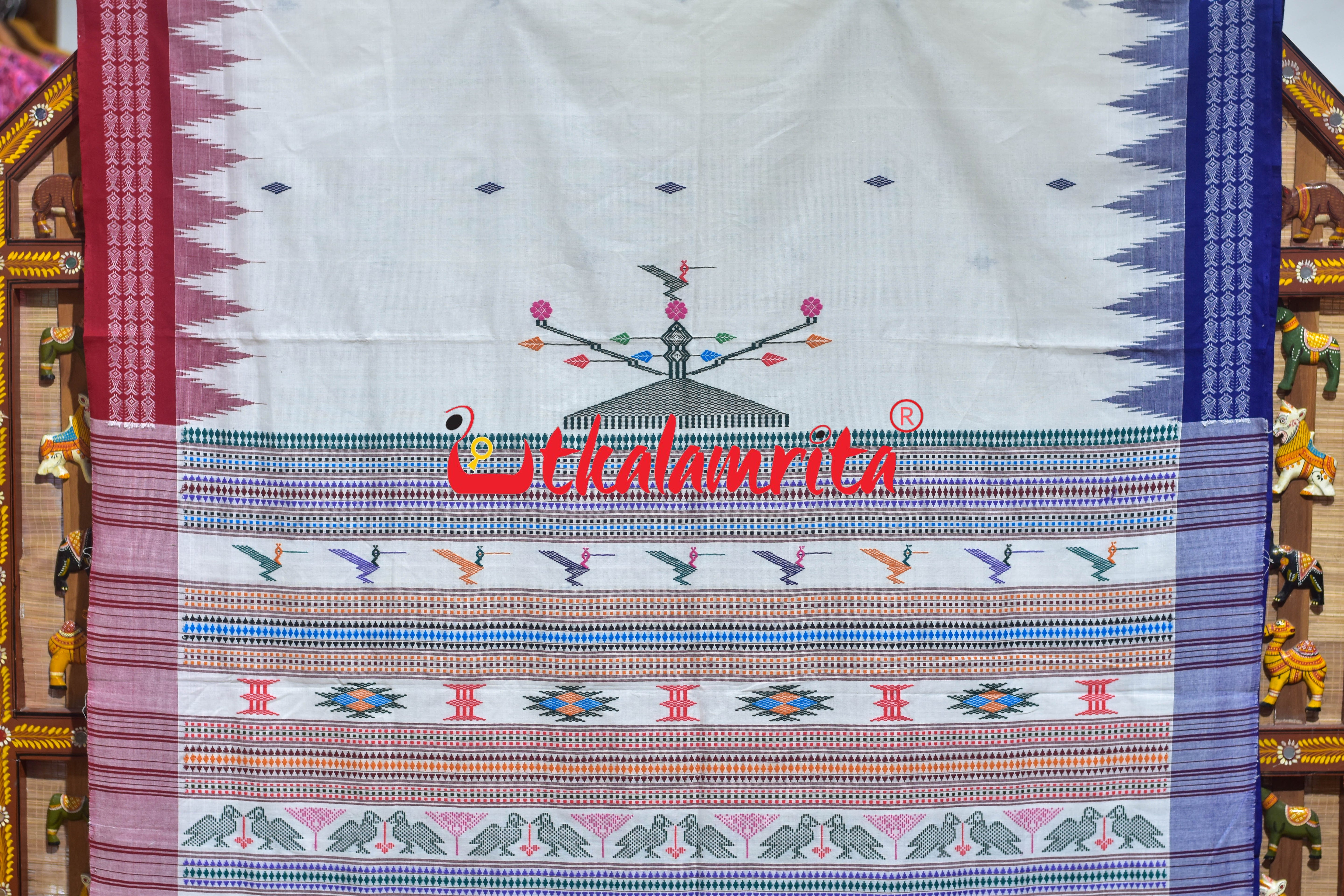White Double Border Ganjam Bomkai Cotton Saree