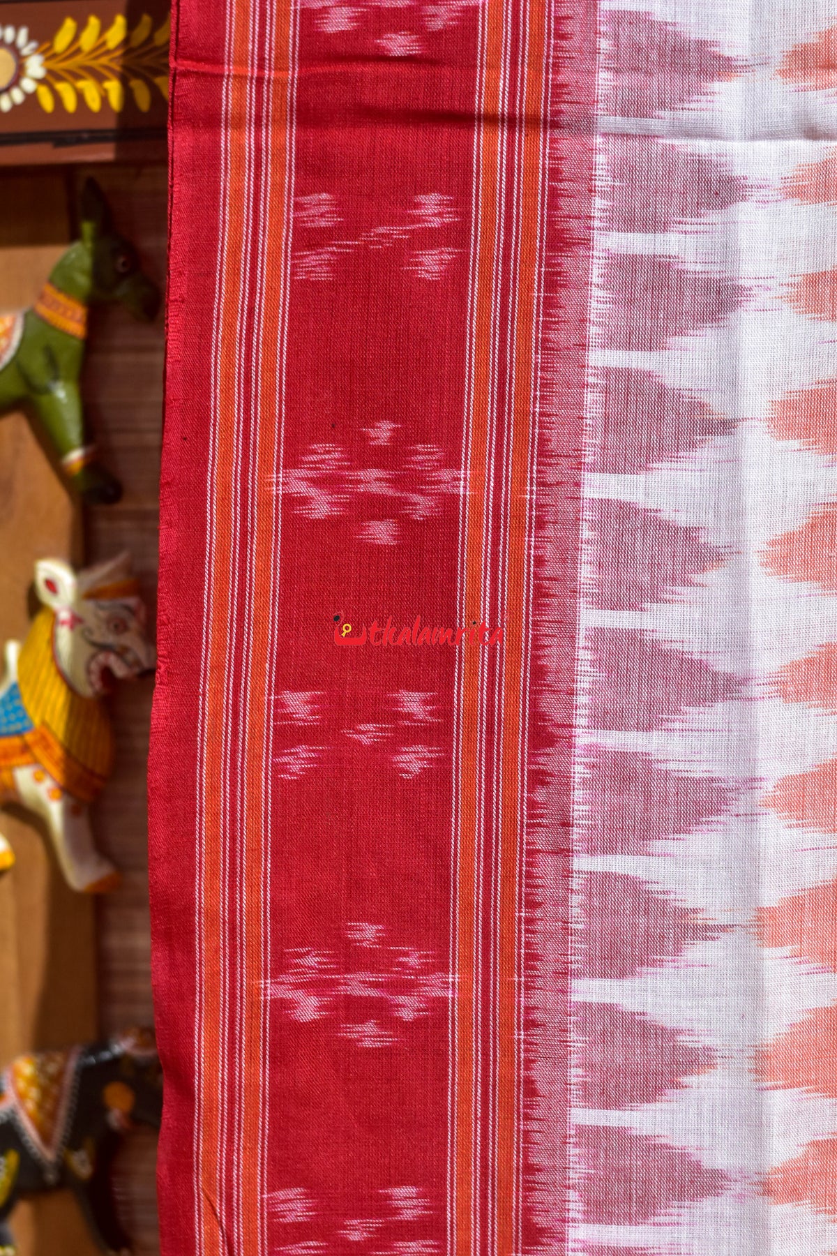 White Orange 7D Body Bandha Khandua Cotton Saree