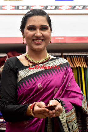 Magenta Black Boita Bomkai Silk Saree