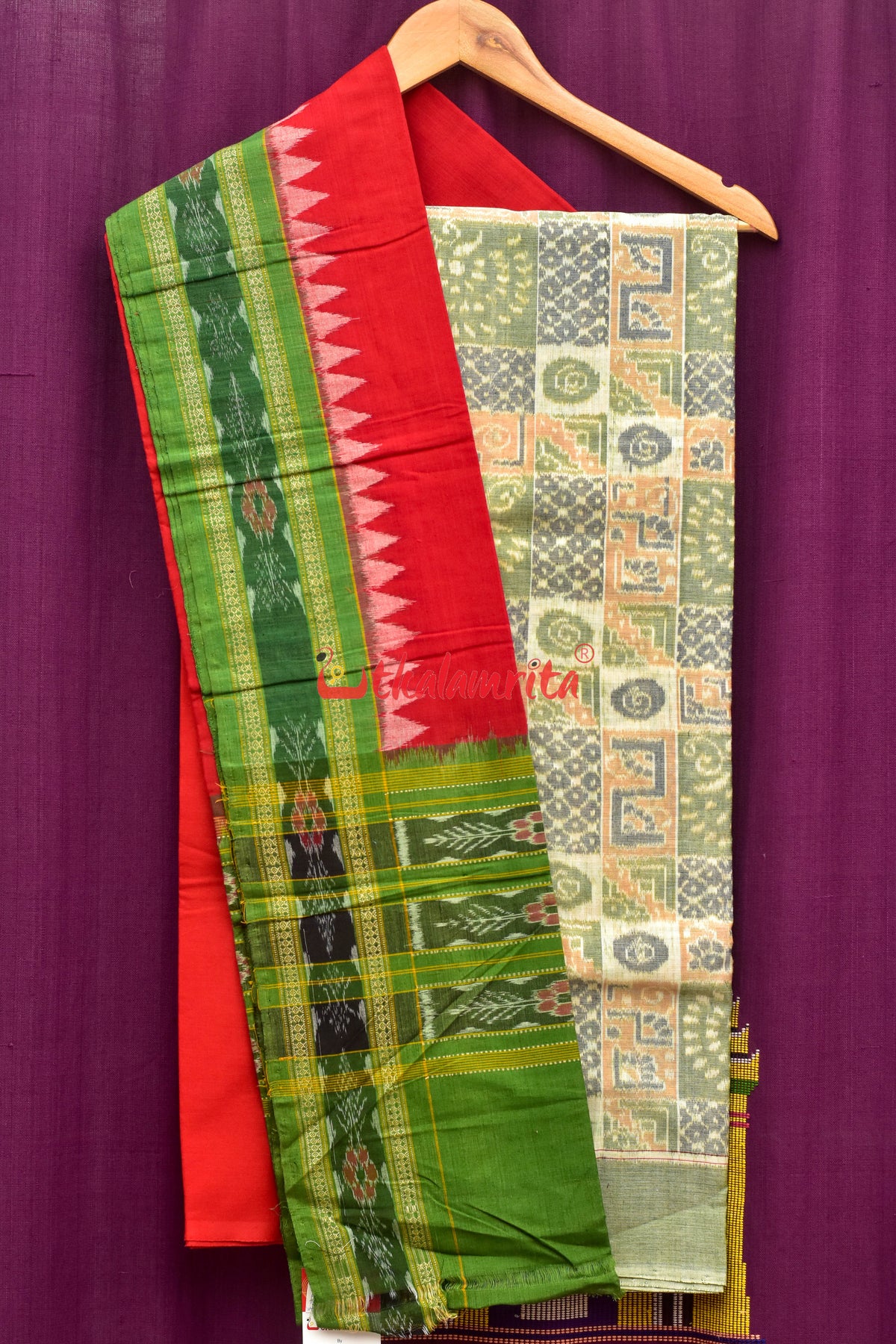 Olive Green Bandha Sambalpuri Dress Set