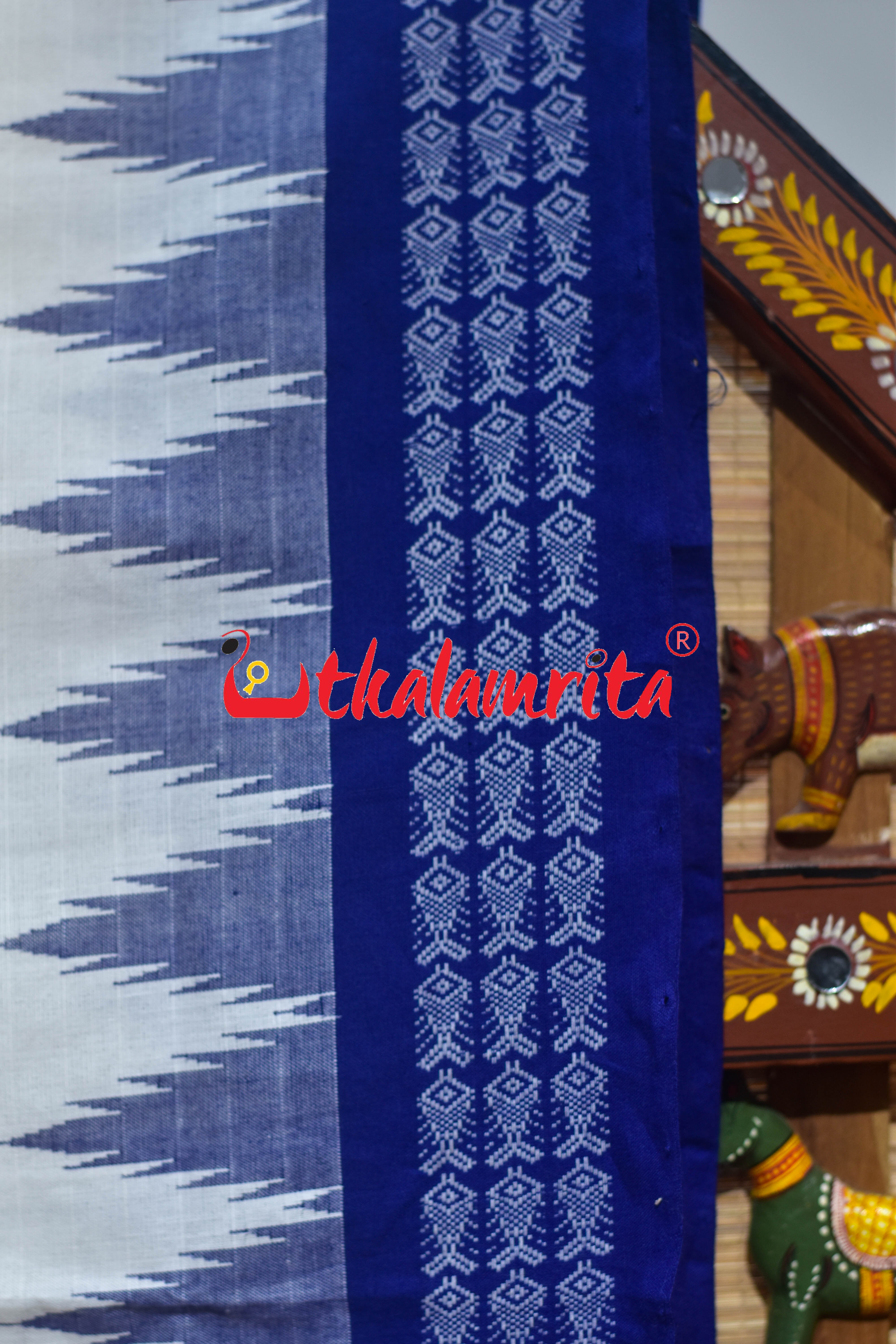 White Double Border Ganjam Bomkai Cotton Saree