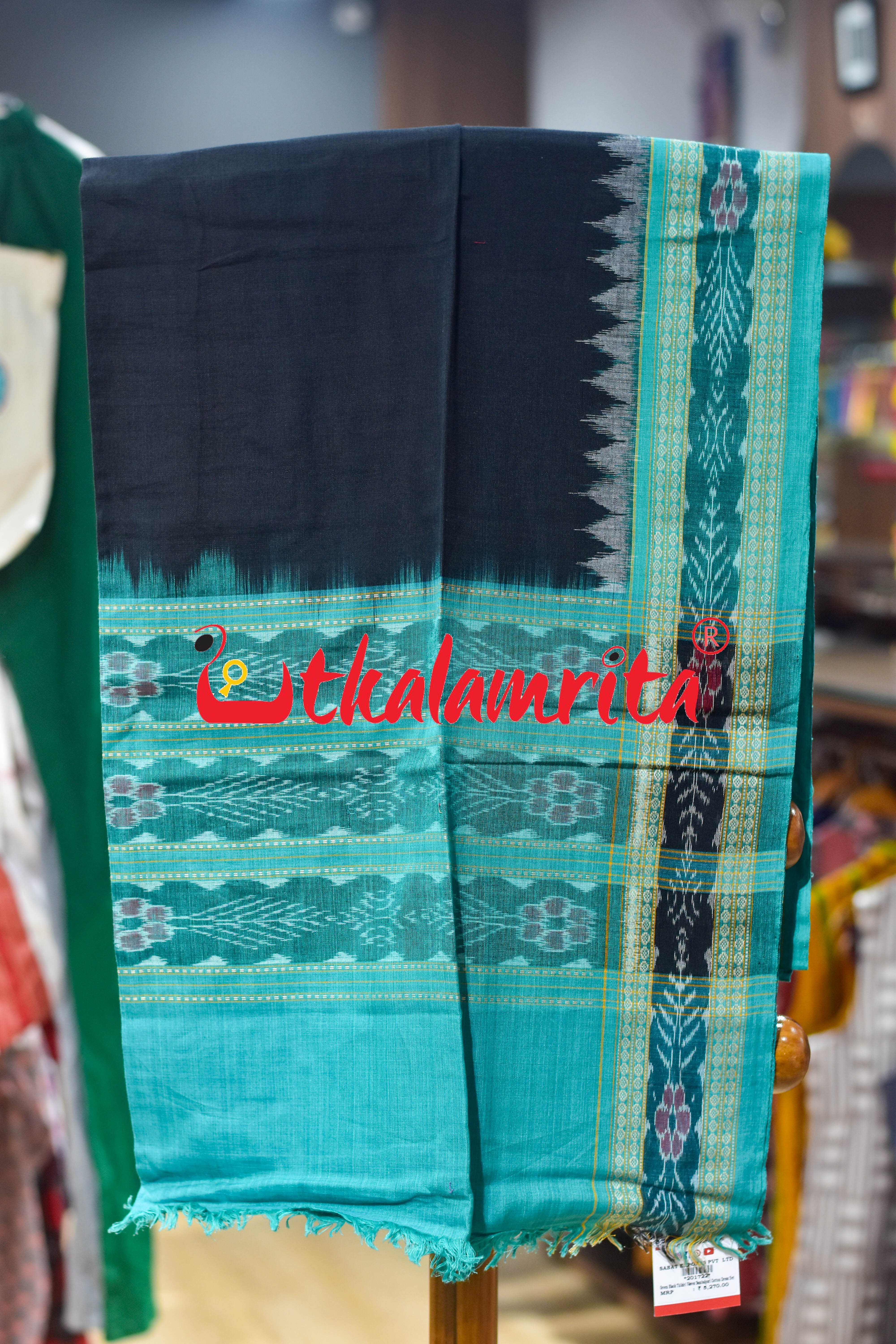 Green Black Thikiri Waves Sambalpuri Cotton Dress Set