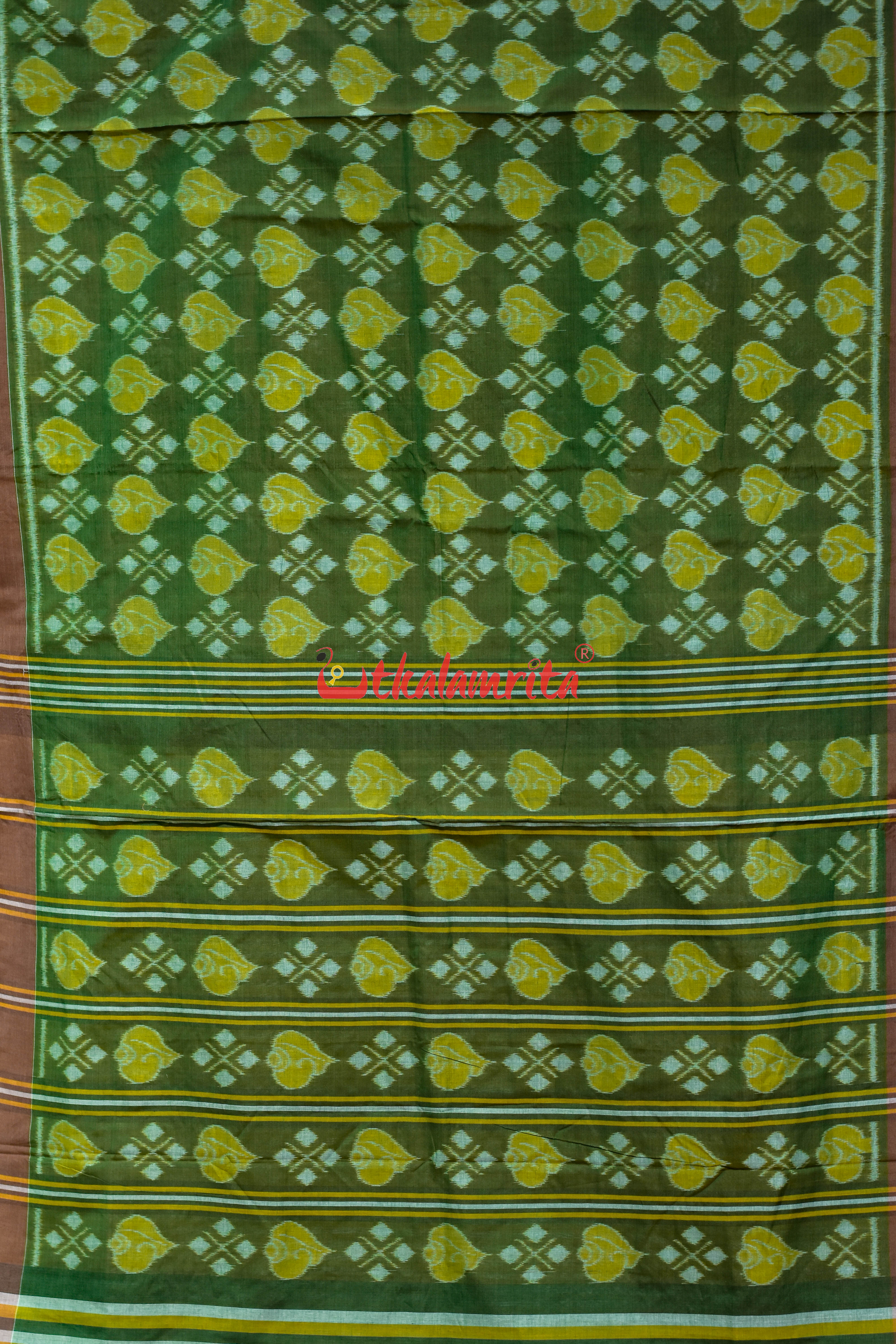 Mehndi Yellow Sankha Khandua Cotton Saree