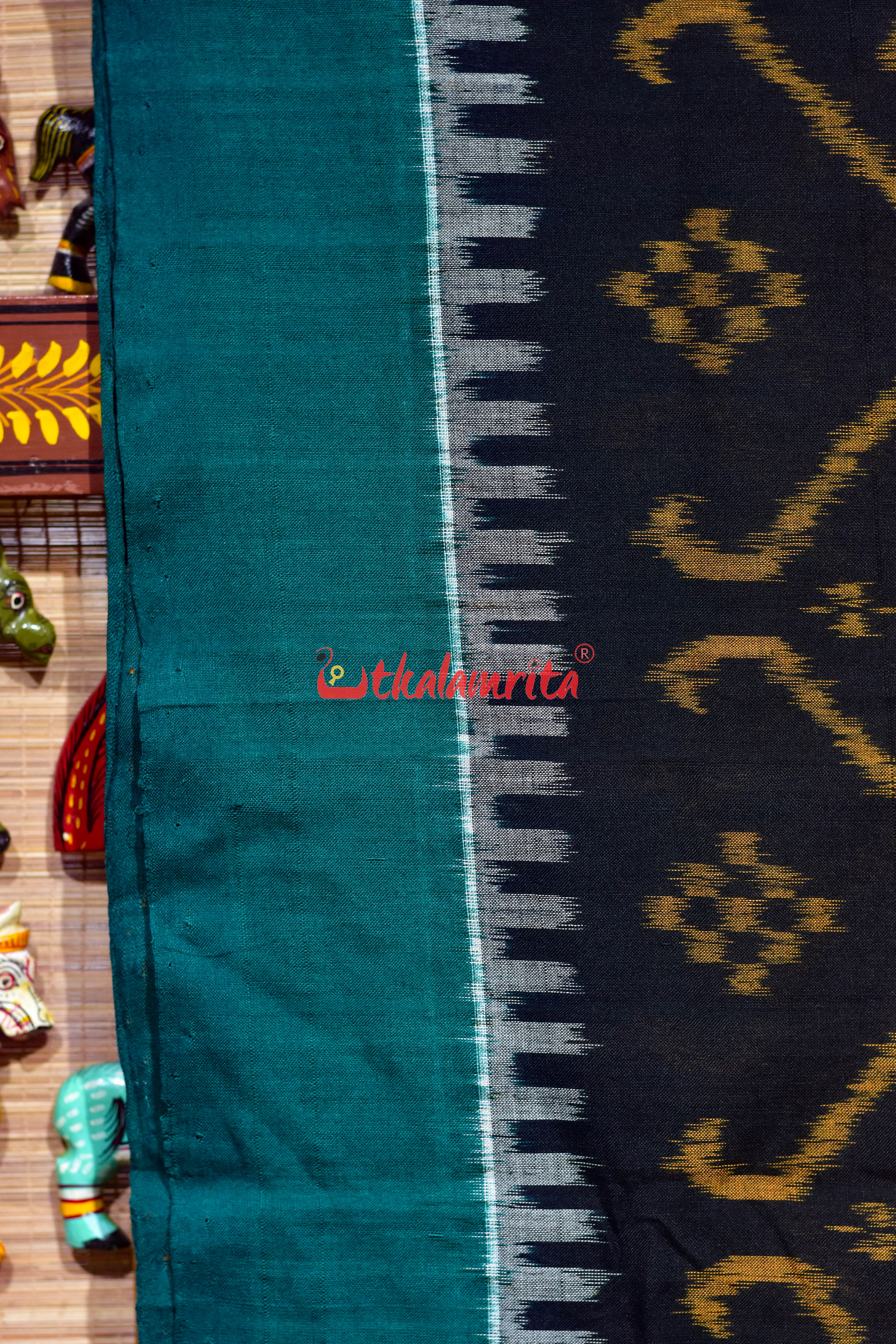 Black Golden Jhoti Sambalpuri Cotton Saree