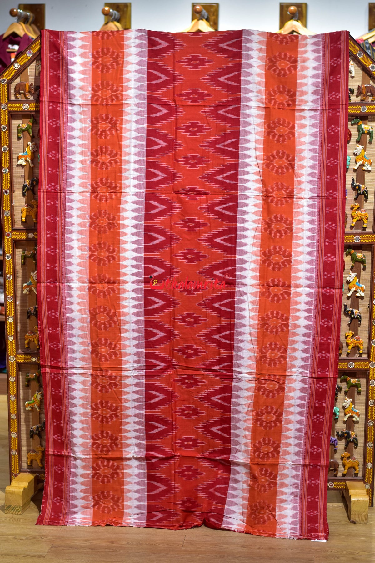 White Orange 7D Body Bandha Khandua Cotton Saree